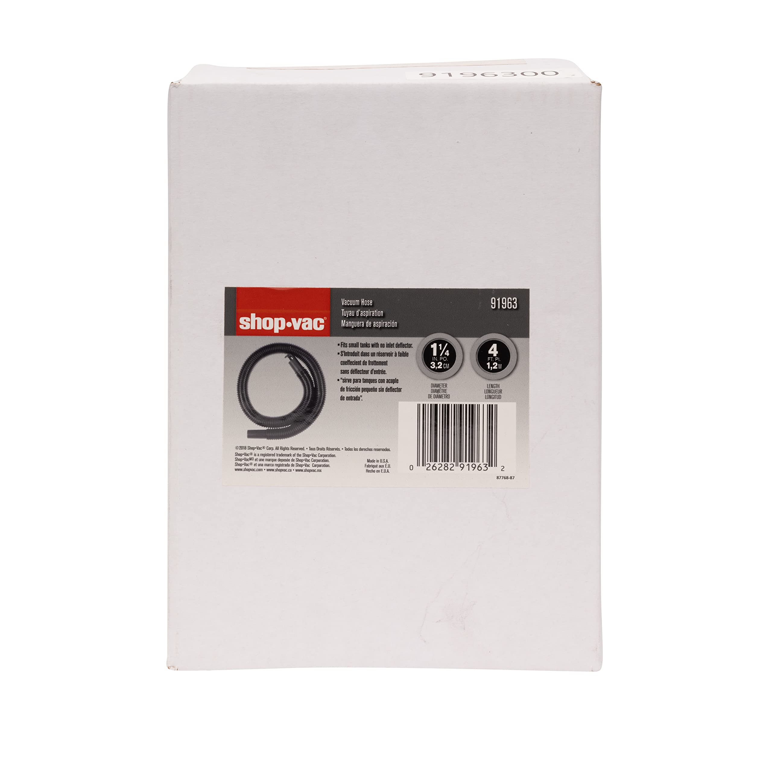 Flexible Hose Shop-Vac 9196300, 1.25 Inch Diameter x 4 Ft Length, Durable Vinyl For Wet/Dry Vacuums