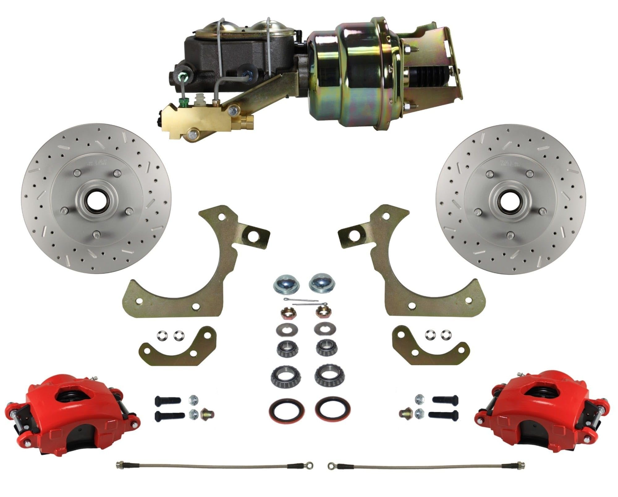 Power Brakes Leed Front Disc Brake Conversion Kit With Disc Drum Valve Maxgrip Xds Red Calipers