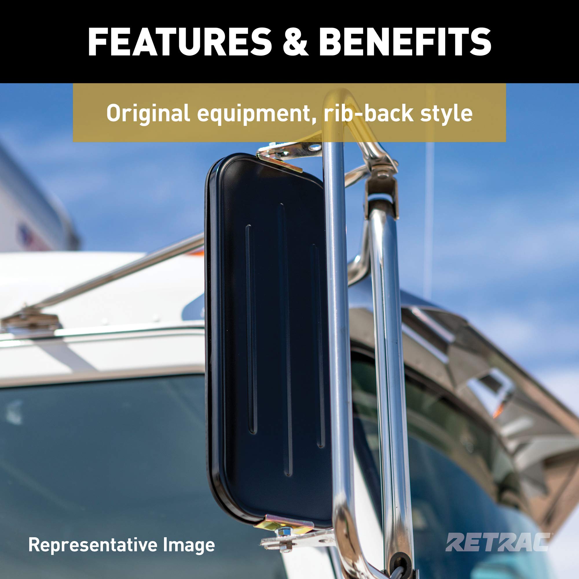 7 x 16-Inch Stainless Steel Rib-Back RETRAC West Coast Mirror Head, Universal Driver or Passenger Side