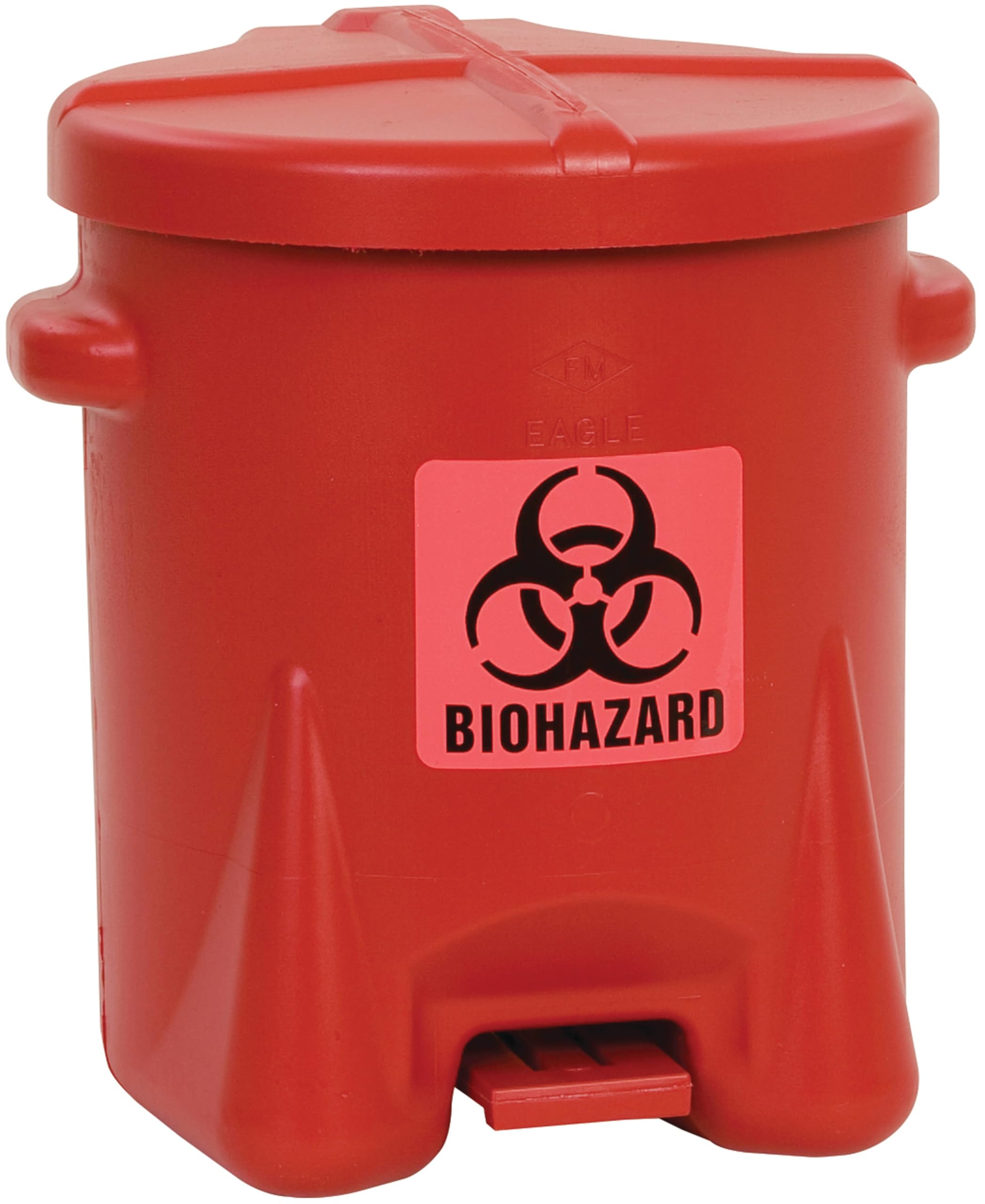 6 Gallon Eagle Biohazard Trash Can with Foot-Operated Self-Closing Lid, 16.5" x 13.5" x 16", Made in The USA from High-Density Polyethylene, Red, 943BIO