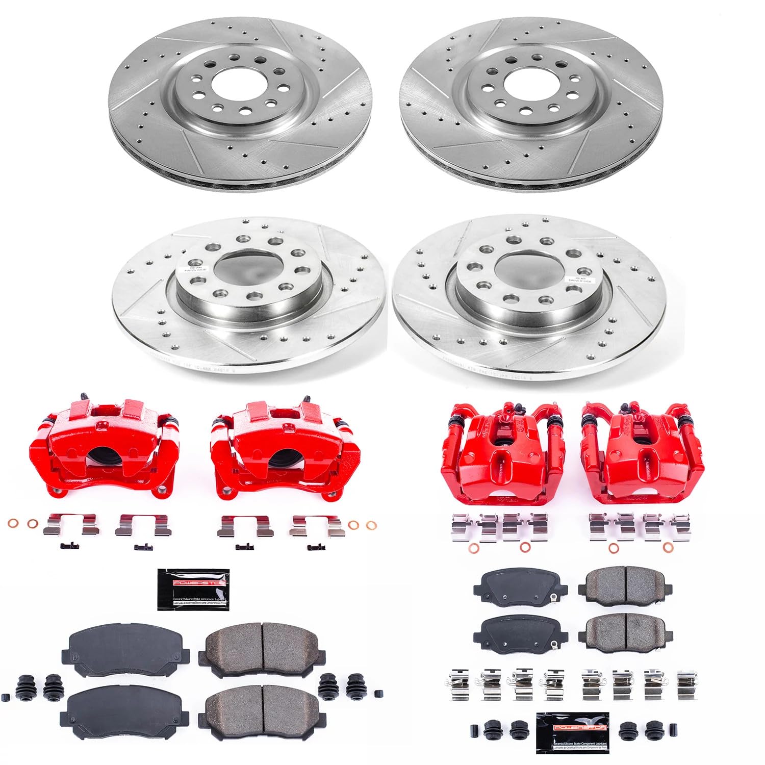 Power Stop Z23 Evolution Front and Rear Brake Caliper Kit-Brake Rotors, Carbon-Fiber Ceramic Brake Pads, Calipers