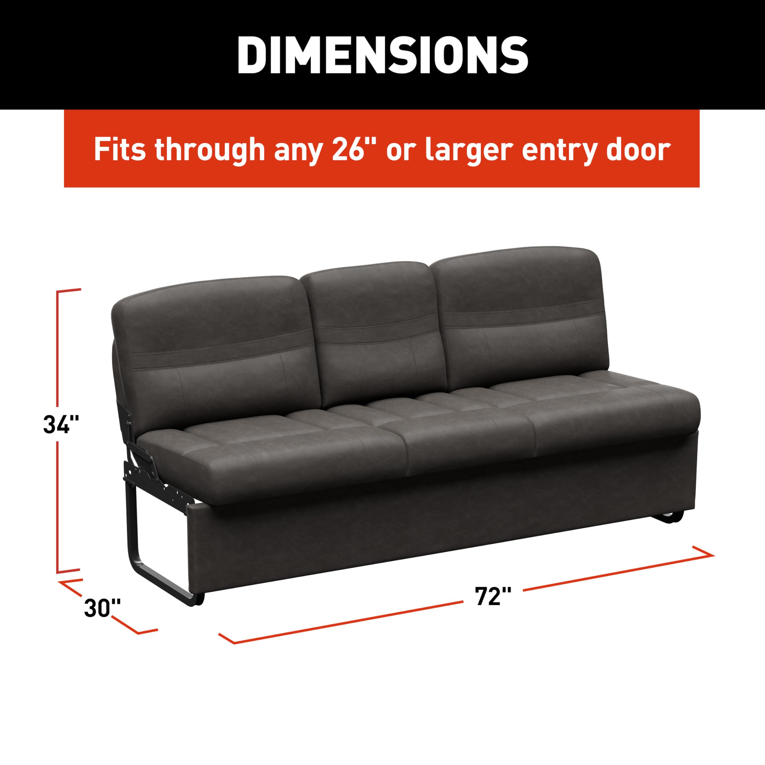 72" Thomas Payne Signature McCoy RV Jackknife Sleeper Sofa with Matching Kickboard, Easy Transition, High-Density Foam Cushioning, Fold-Down Center, Dual Cupholders - 2024044414