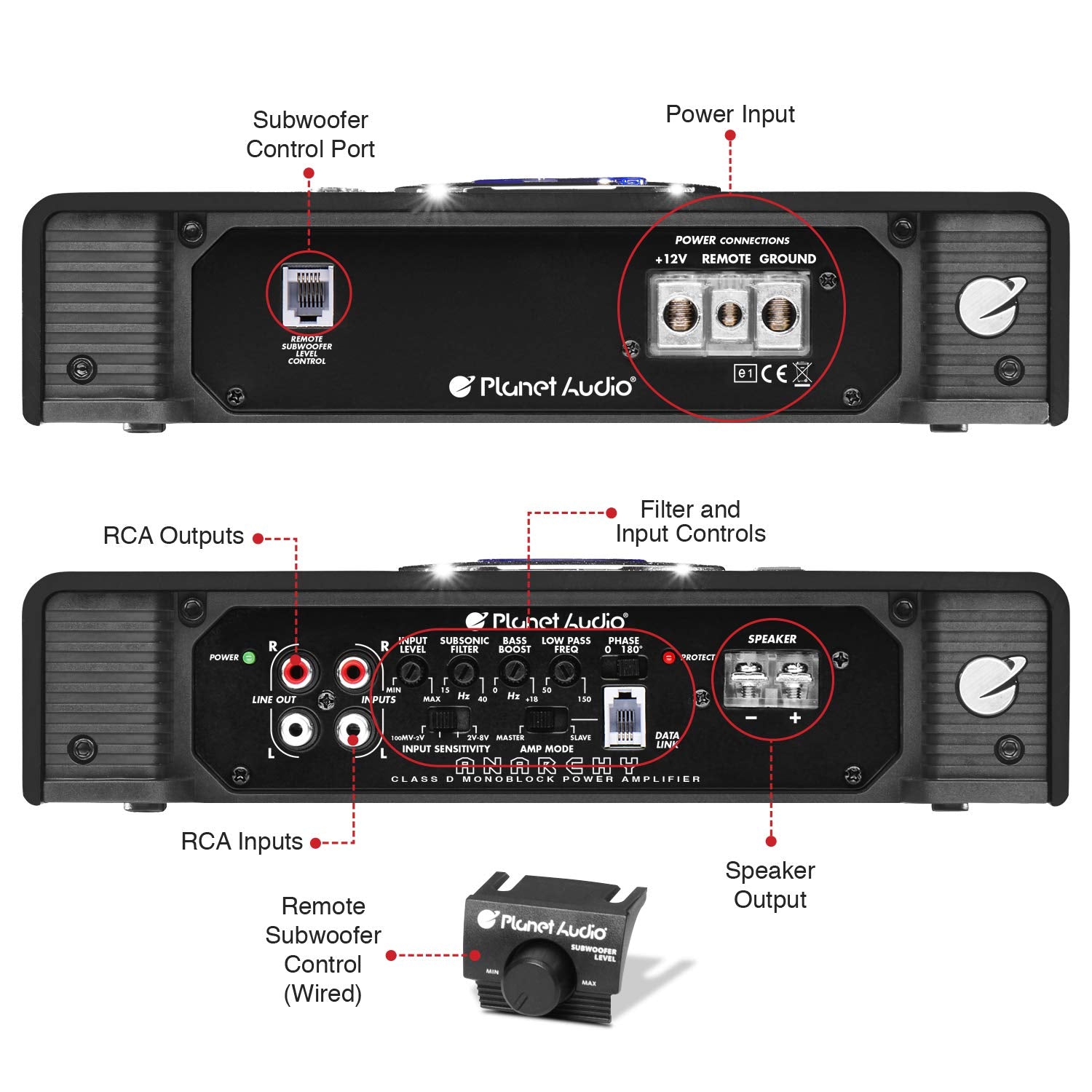 Planet Audio Anarchy Series AC5000.1D Car Amplifier - 5000 High Output, Class D, Monoblock, 1 Ohm Stable, Low Level Inputs, Low Pass Crossover, Mosfet Power Supply
