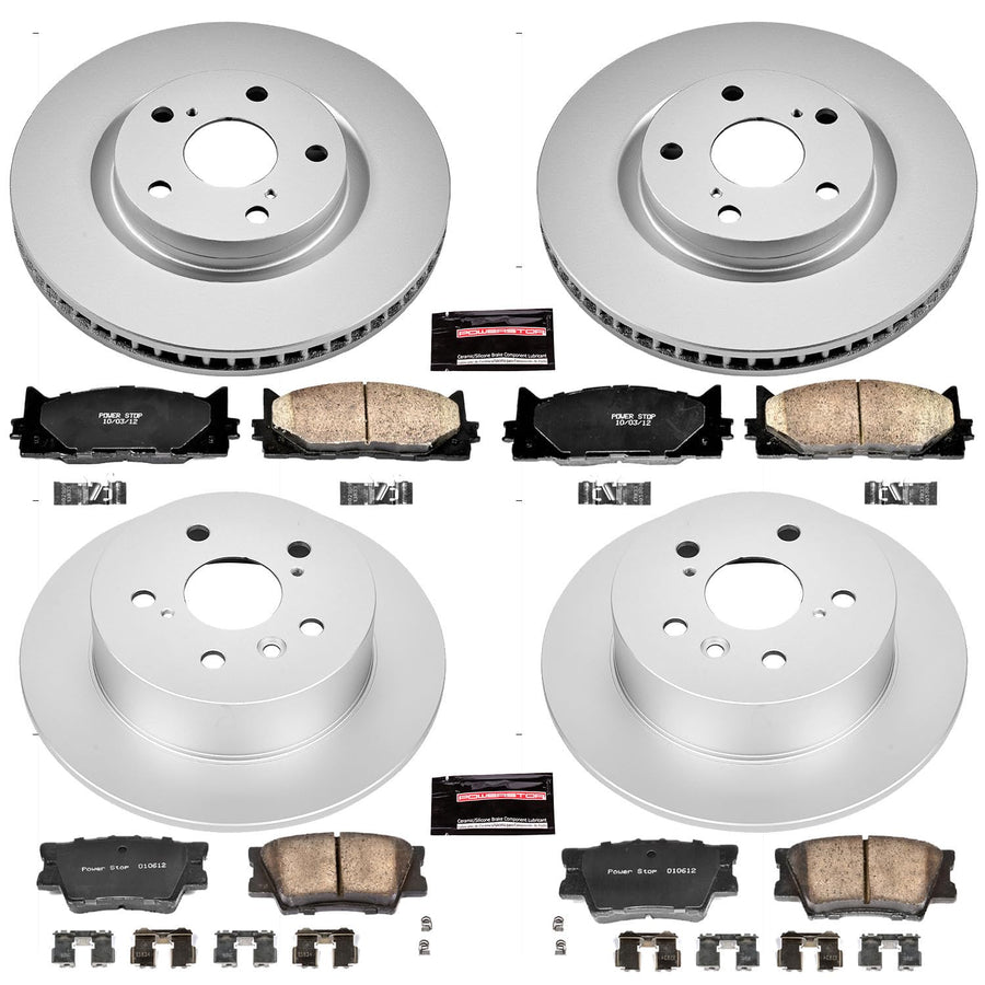 Power Stop CRK2822 Brake Kit Front and Rear For 2007-2012 Lexus ES350 | 2008-2012 Toyota Avalon | 2007-2011 Toyota Camry Coated Brake Rotors and Ceramic Brake Pads
