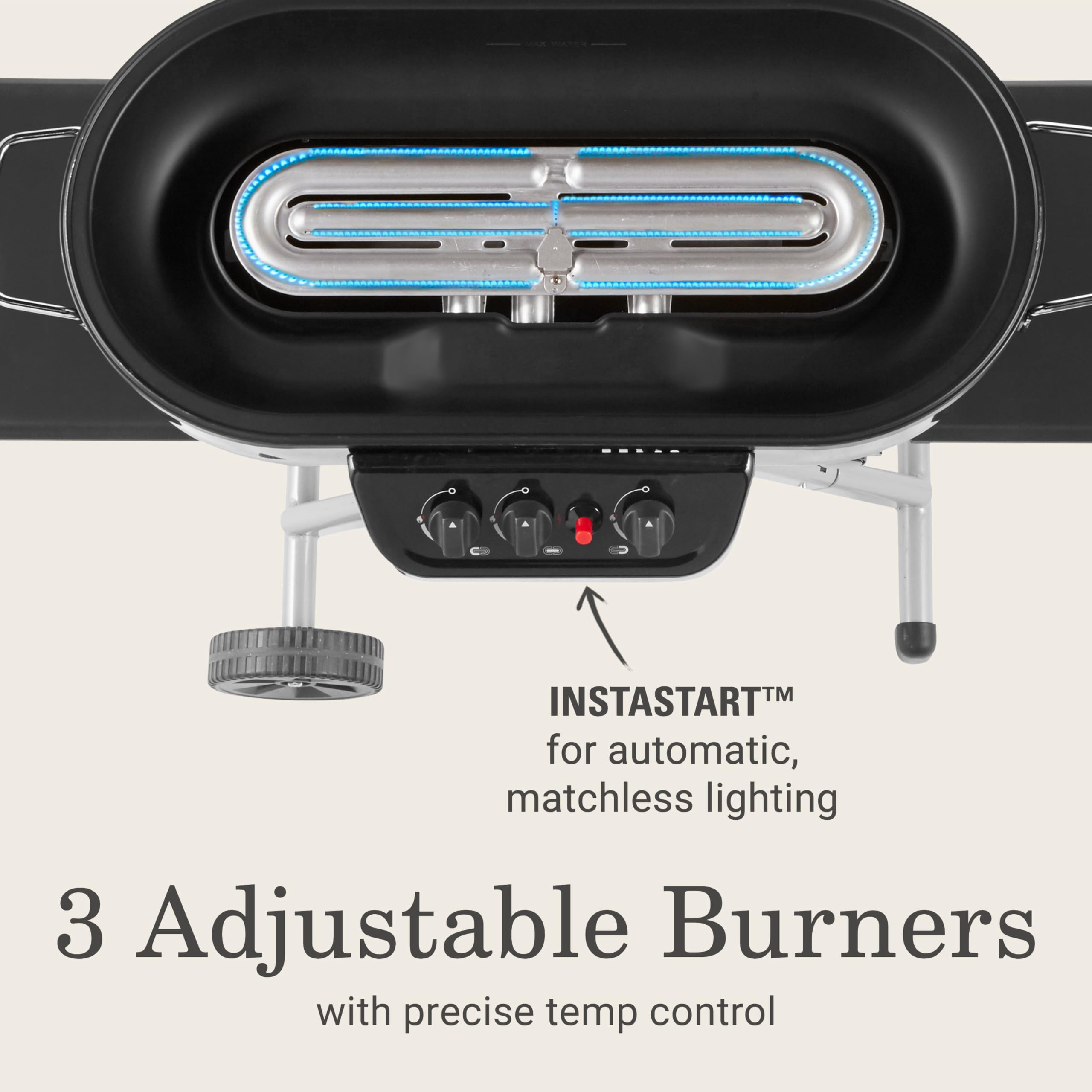 Coleman 285 RoadTrip Portable Stand-Up Propane Grill with 3 Adjustable Burners & Instastart Ignition, 20,000 BTUs of Power for Outdoor Cooking, Camping, Tailgating, Grilling, BBQs, & More