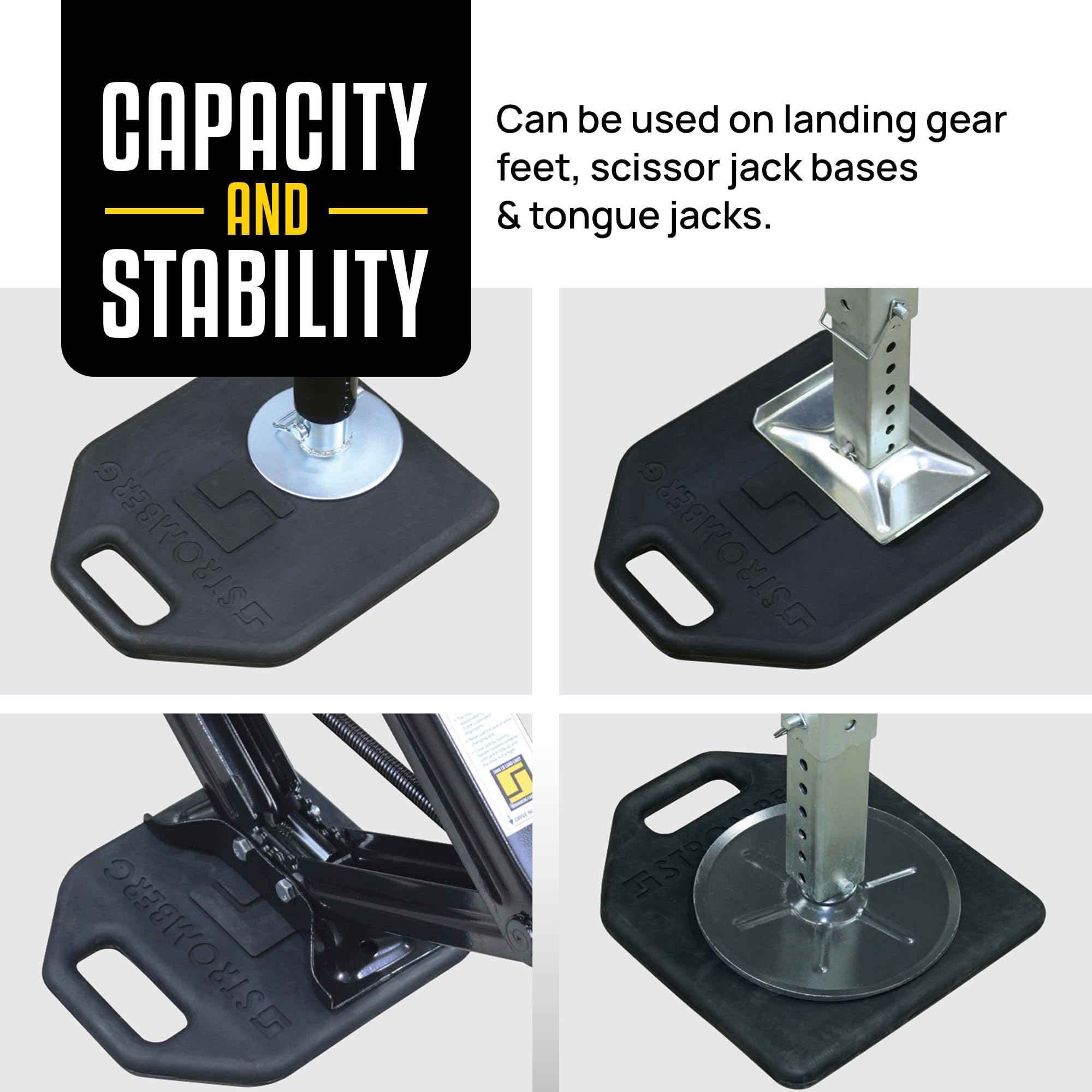 Stromberg Carlson Base Pads RV – JBP-1011.1 Heavy Duty Trailer Base, Leveling Stabilizer Pad for Campers, Landing Gear, EPDM Pads, RVs and Travel Trailers – 10" x 11" x 1", Pack of 2, Black