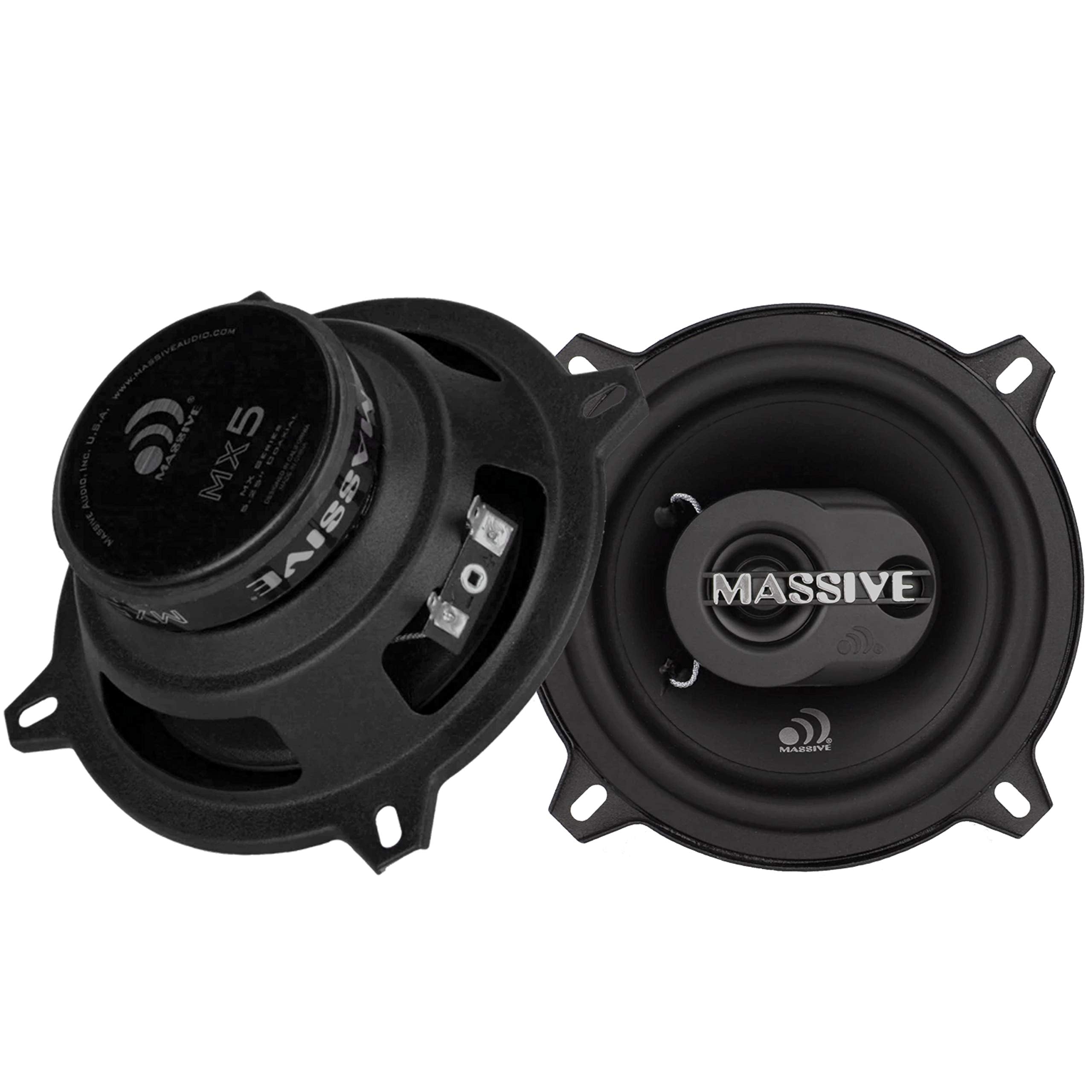 5.25" Massive Audio MX5 | Coaxial 2-Way Car Speakers | 140 Watts Max | Premium Sound, Shallow Mount Design | High-Efficiency Mid-Bass Driver & Silk Dome Tweeter | Easy OEM Upgrade