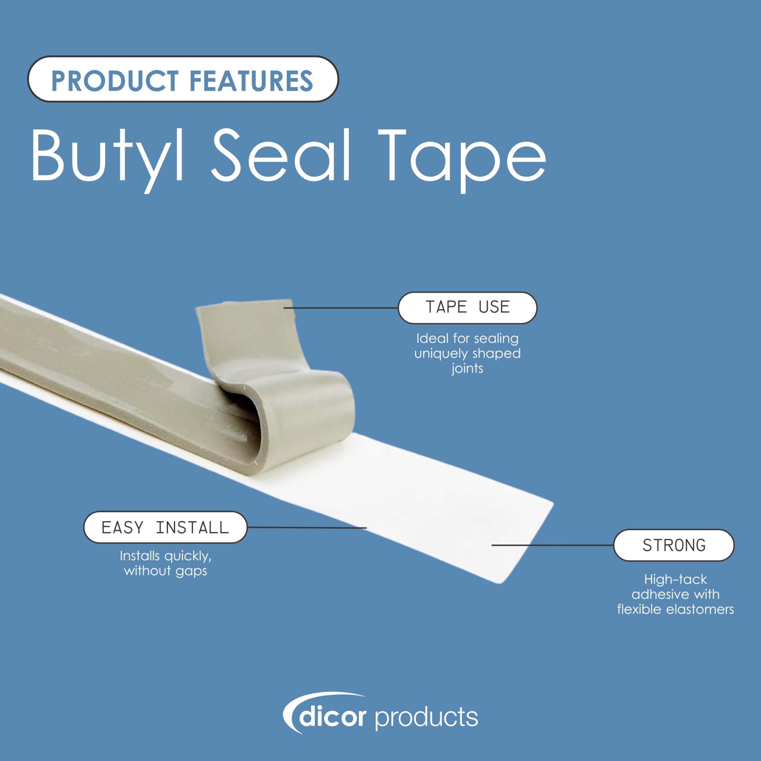 Butyl Seal Tape Dicor BT-1834-5 - 1/8" x 3/4" x 30' Repair Tape for RV, Trailer, Motorhome, Windows, and Vent Sealing- Pack of 5
