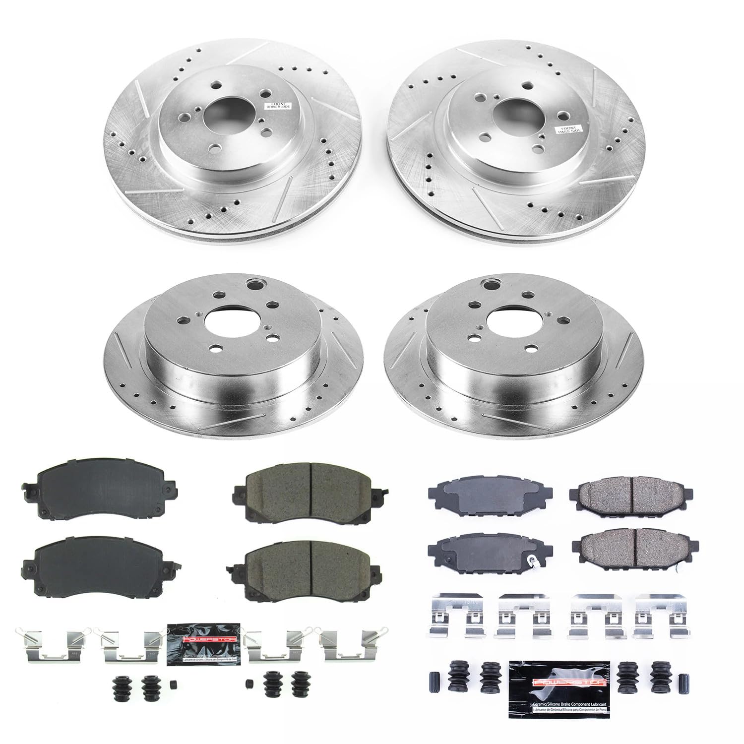 Power Stop Brake Kit Z23 Carbon Fiber For 2018 2019 2020 2021 2022 Subaru Impreza Crosstrek Front and Rear Pads with Drilled and Slotted Brake Rotors K7927