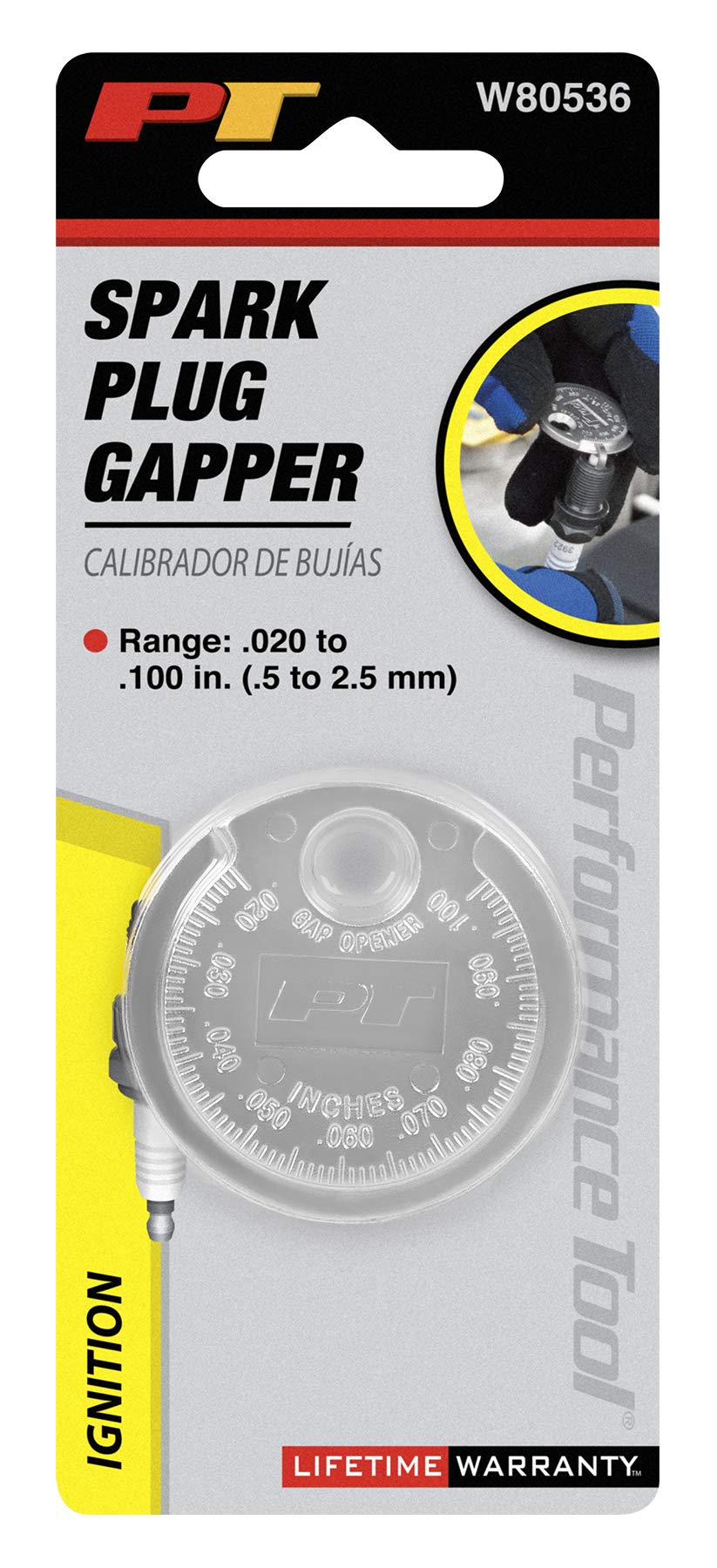 W80536 Performance Tool Spark Plug Gap Gauge - Decimal and Metric Sizes, Zinc Alloy Construction, Range .020 to .100 in. (.5 to 2.5 mm)