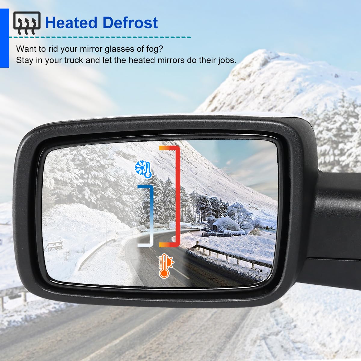 Left Driver Side Mirror Spec-D Tuning Power Fold Heated Temper Sensor Chrome Compatible with 2013-2019 Dodge Ram 1500