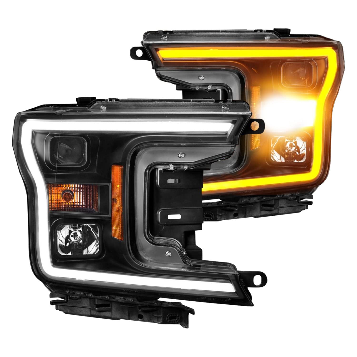 2018-2020 Ford F-150 ANZO (111509) Projector Headlight w/Plank Style Switchback Black Housing