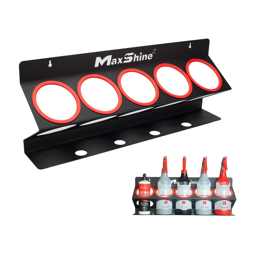 Maxshine Detailing Universal Spray Bottle Holder - Mobile Detailing & Car Garage Organizer, Holds 5 Sprayers (16/32oz) with 4 Small Holes, Lightweight Design, Easy Wall Mounting (Set 1)
