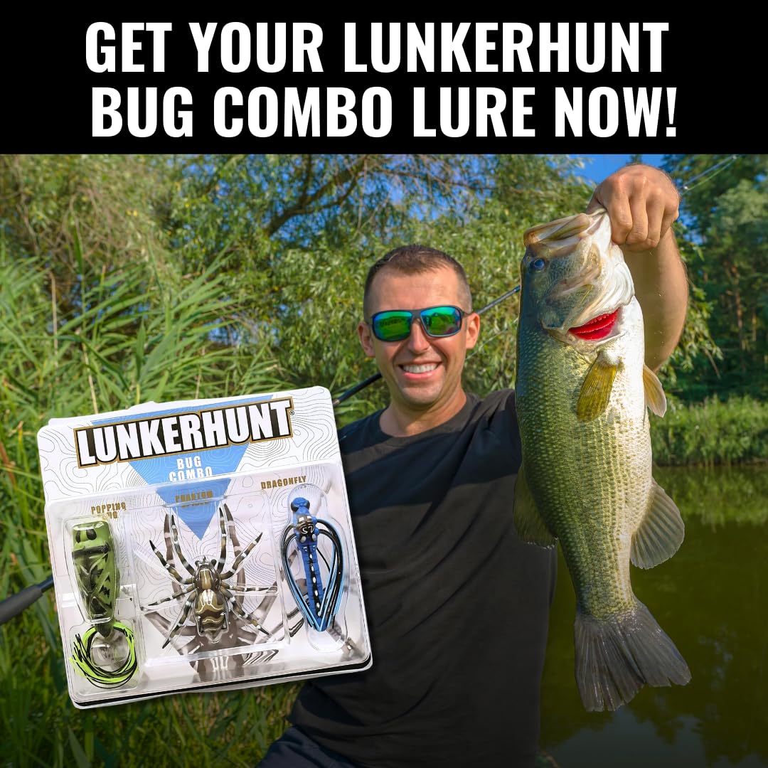 Top Water LUNKERHUNT Fishing Lures | Baits for Bass Fishing | Realistic Fishing Bait with Resistent Skirts | Weedless bass Fishing Lures for Freshwater and Saltwater | Easy to Use. (Bug Combo)