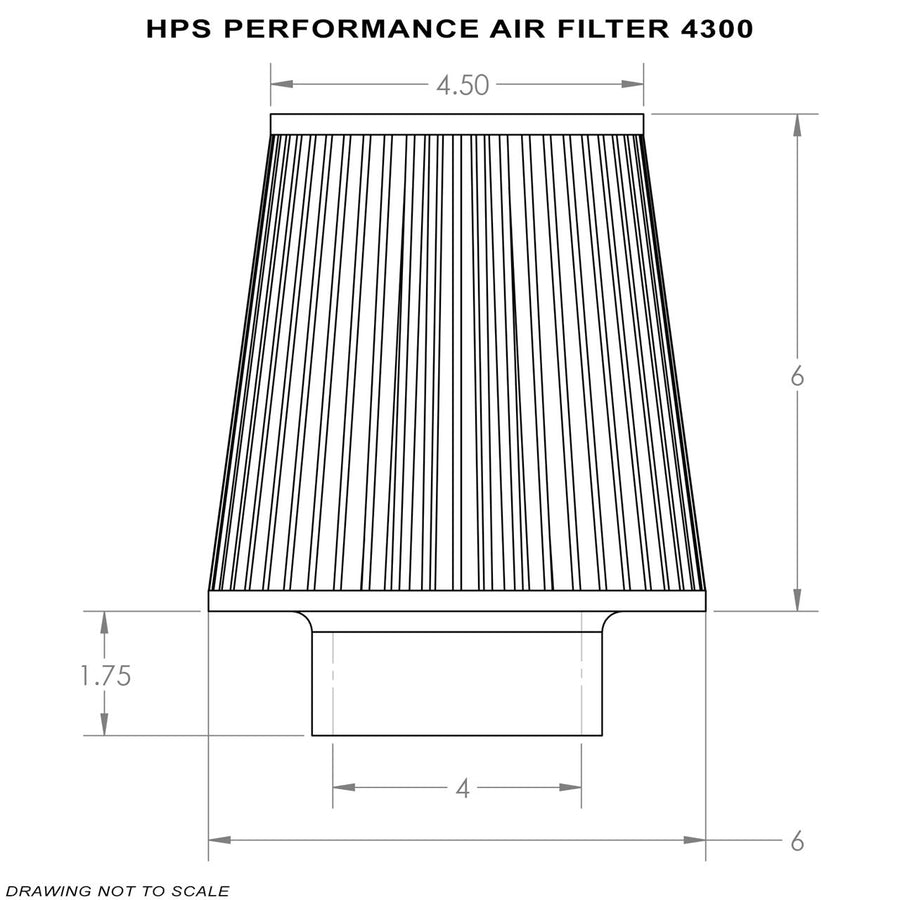 Performance HPS Air Filter 4" ID, 6" Element Length, 7.75" Overall Length, Gray, Model Number: HPS-4300