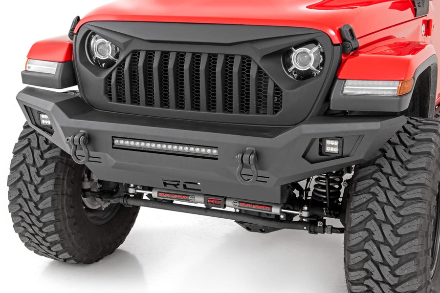 Rough Country Full-Width Front Bumper for Jeep Gladiator JT/Wrangler JK & JL/Unlimited with 20" LED Bar & 2" Cube Lights
