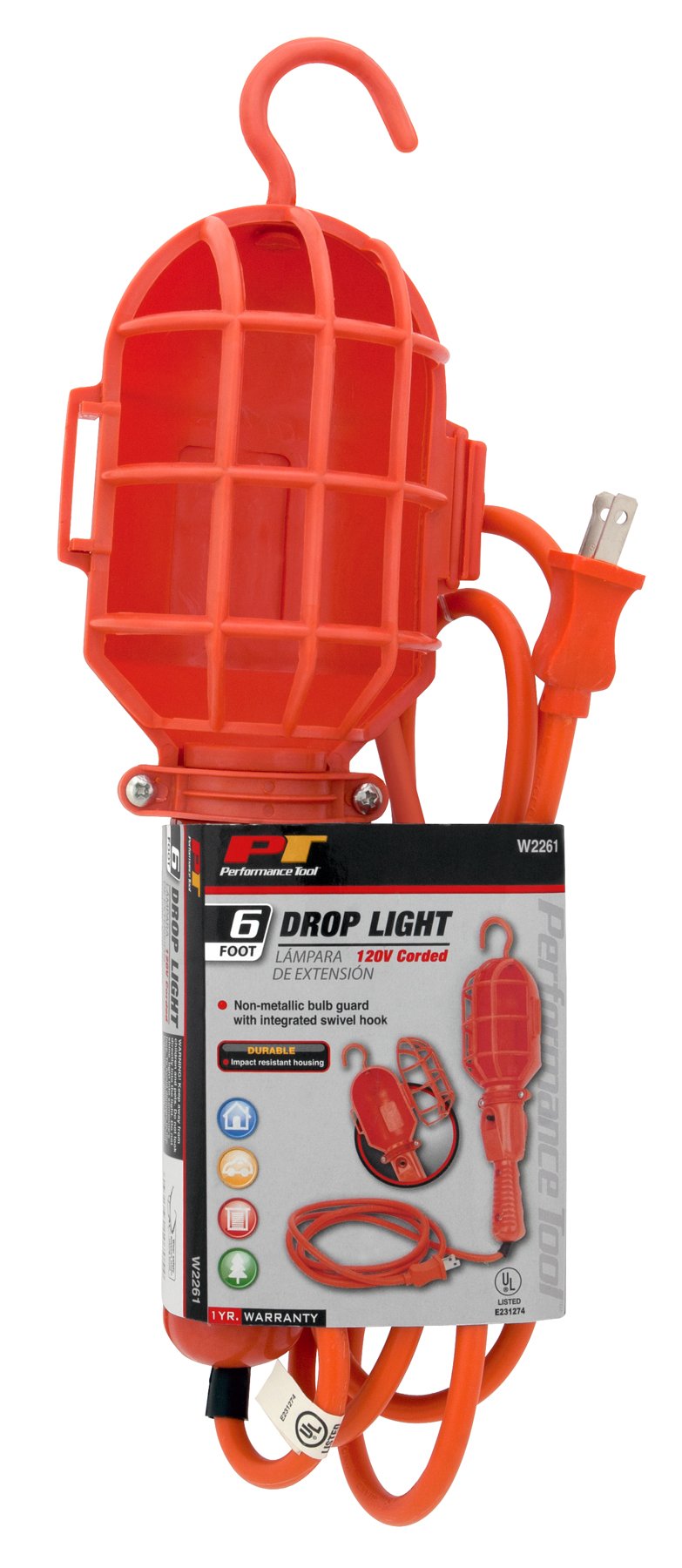Drop Light Performance Tool W2261 120V 6' x 18GA Incandescent with Non Metallic Guard