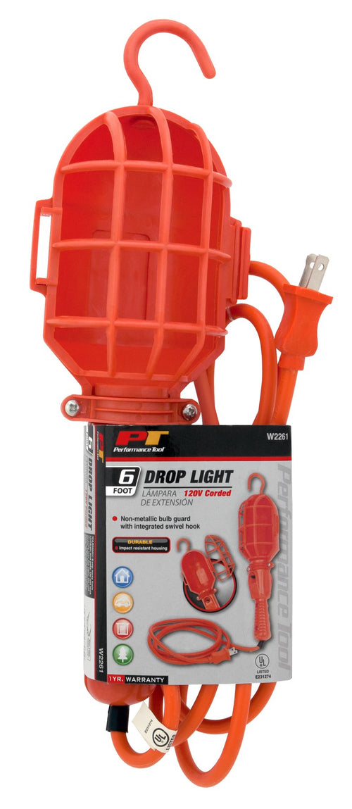 Drop Light Performance Tool W2261 120V 6' x 18GA Incandescent with Non Metallic Guard