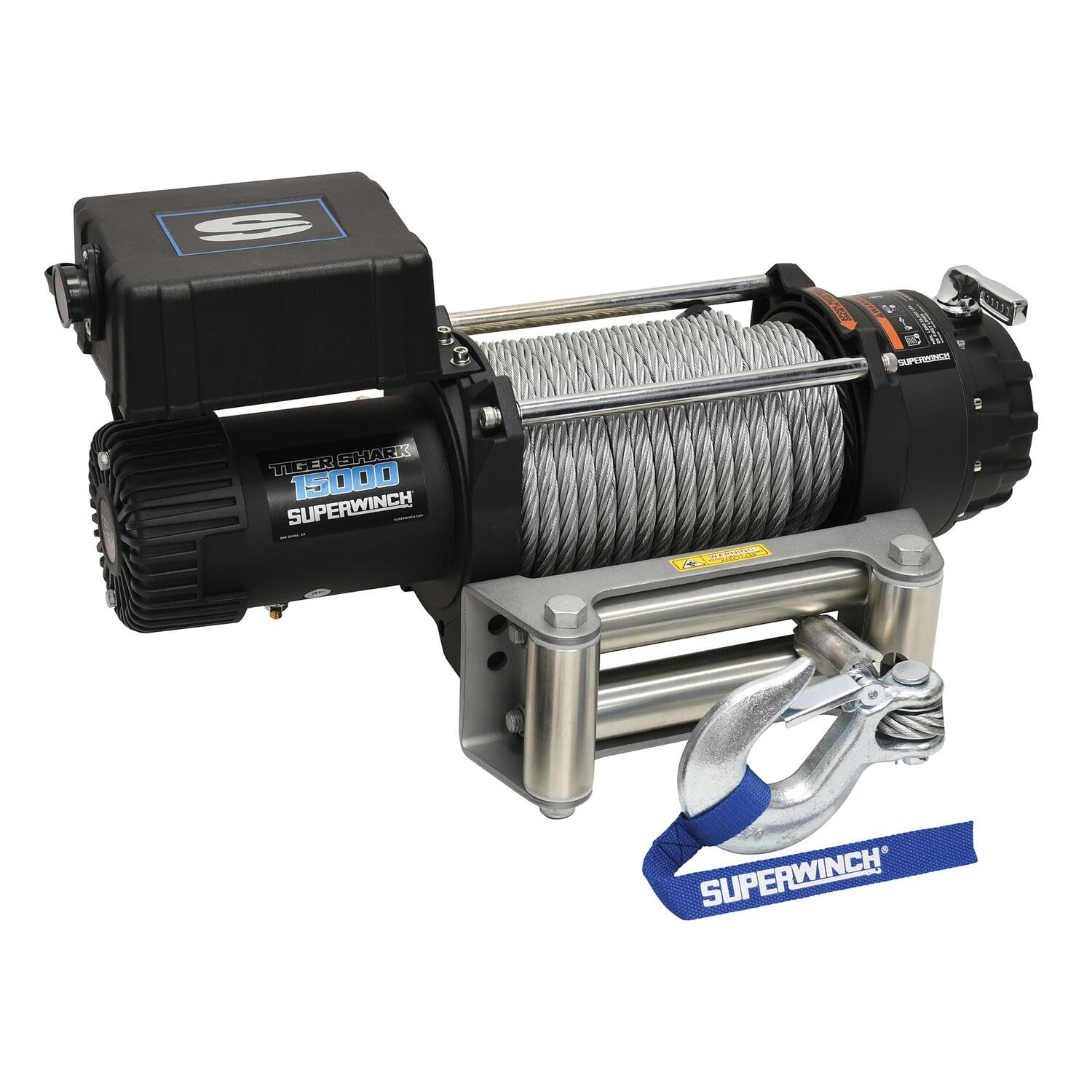 Tiger Shark SUPERWINCH, 15000 lb Capacity, Roller Fairlead, 7/16 in x 82 ft Steel Rope, 12V, Kit
