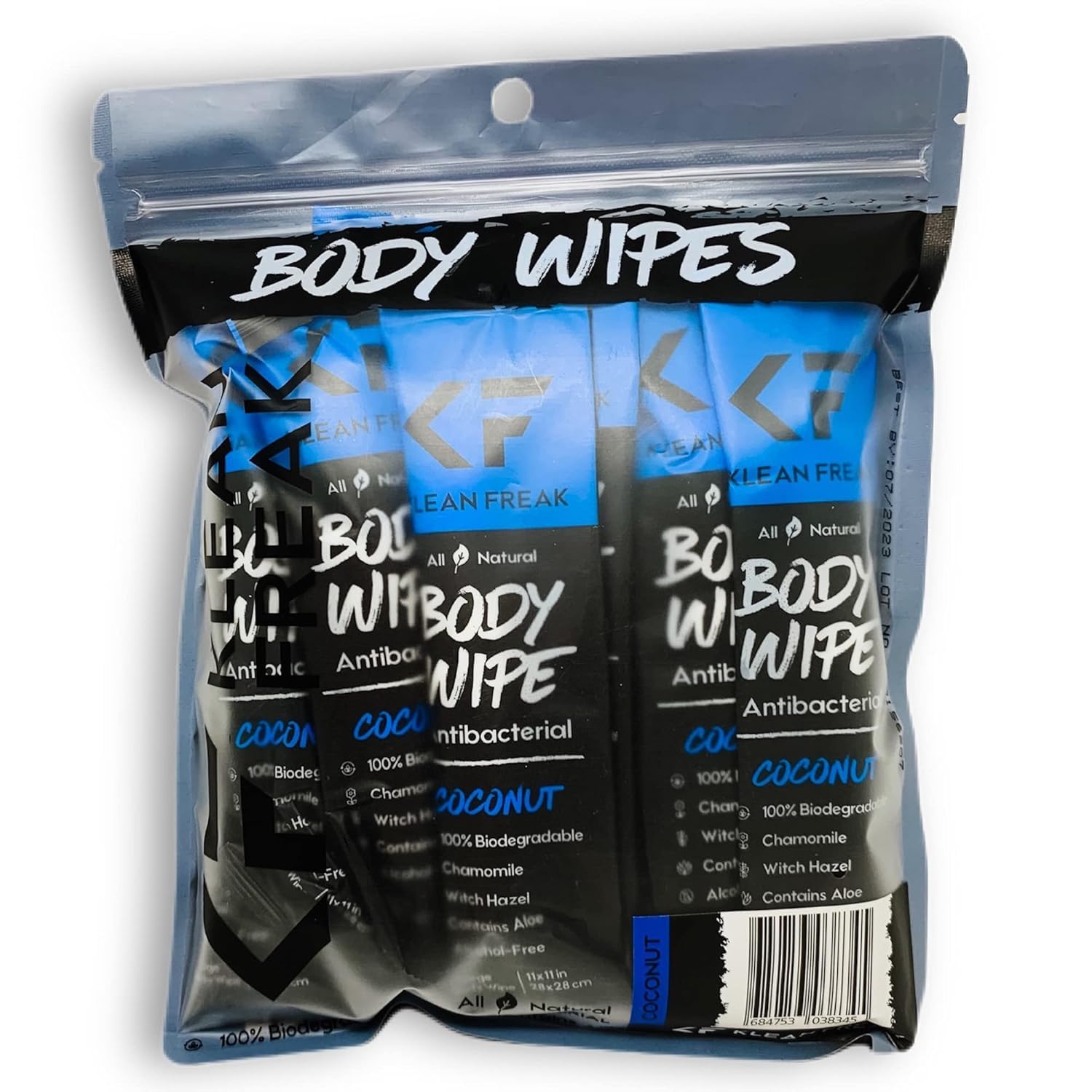 The Body Wipes Klean Freak - 12 count Individually Wrapped | Showerless Body Wipe for Women & Men | Sustainable Bodywipes for Gym, Travel, Camping | Coconut