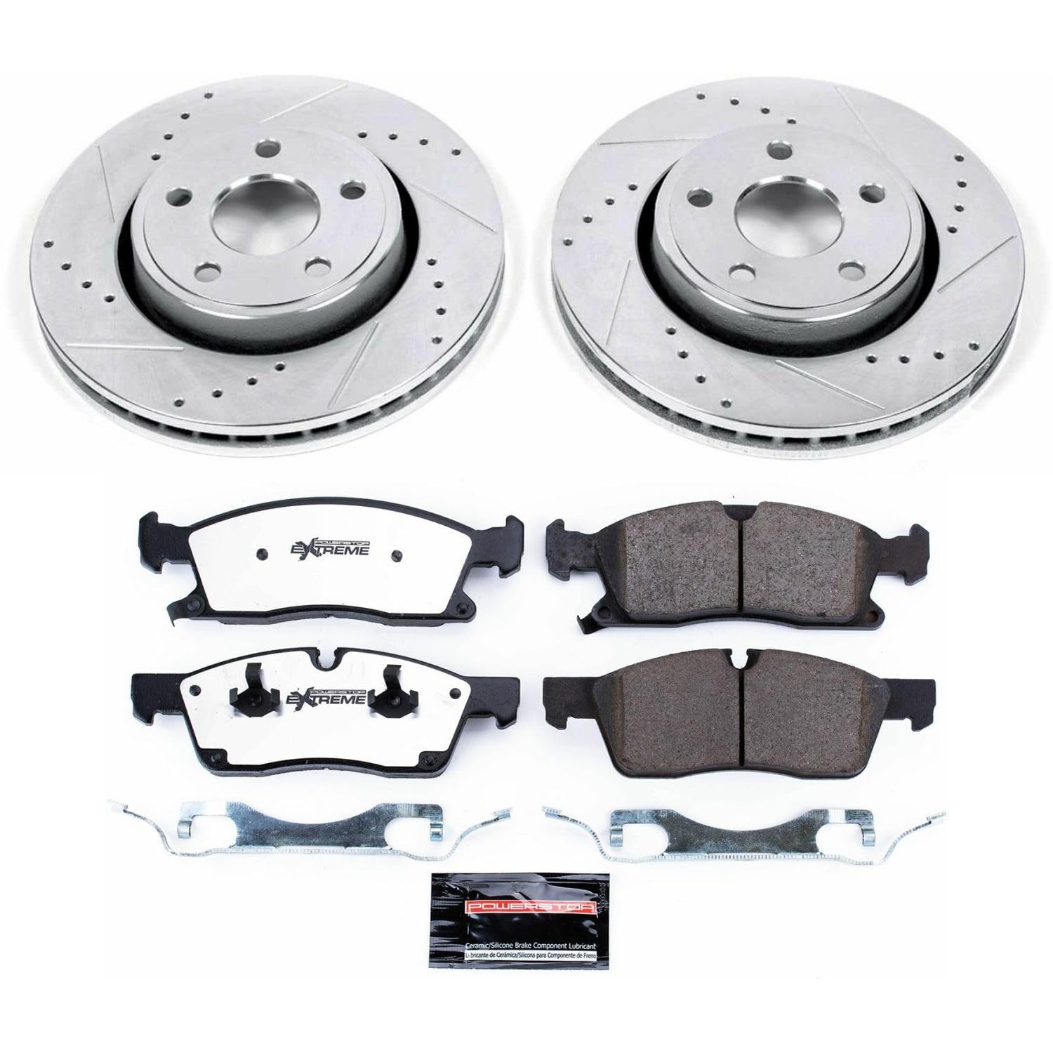 Front Brake Kit Power Stop For 2011 2012 2013 2014 2015 2016 2017 2018 2019 2020 Dodge Durango - Truck & Tow Carbon Fiber Ceramic Brake Pads & Drilled and Slotted Rotors Replacement, K5951-36