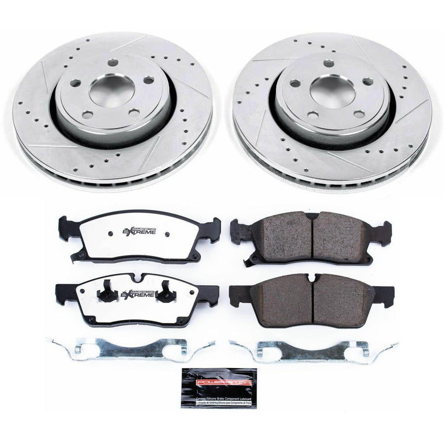 Front Brake Kit Power Stop For 2011 2012 2013 2014 2015 2016 2017 2018 2019 2020 Dodge Durango - Truck & Tow Carbon Fiber Ceramic Brake Pads & Drilled and Slotted Rotors Replacement, K5951-36