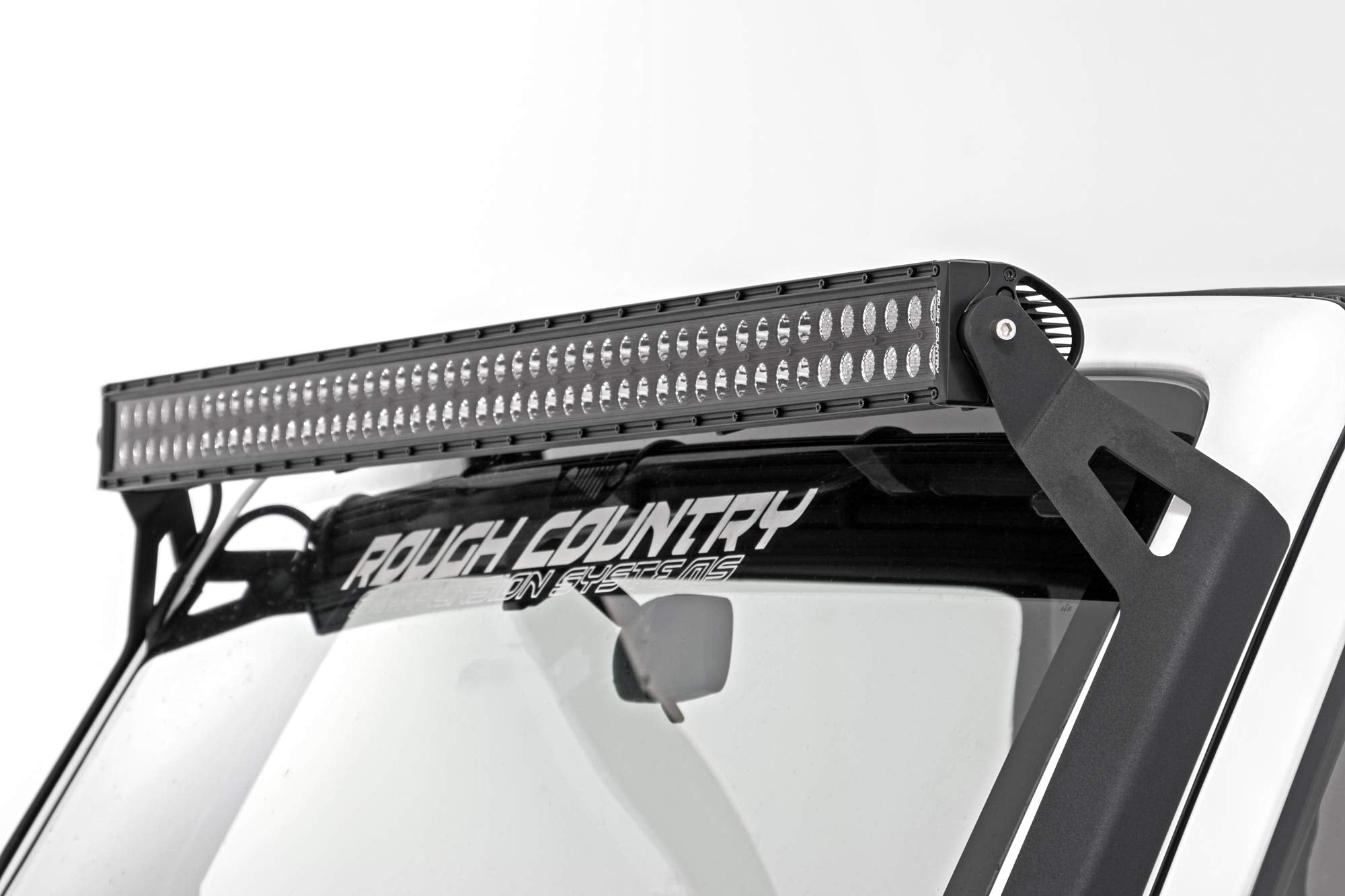 Rough Country 50" LED Light Bar Dual Row with Amber DRL Windshield Kit for Jeep Wrangler JK (2007-2018) - 480W, 43200 Lumen CREE LED, Combo Flood Spot Beam