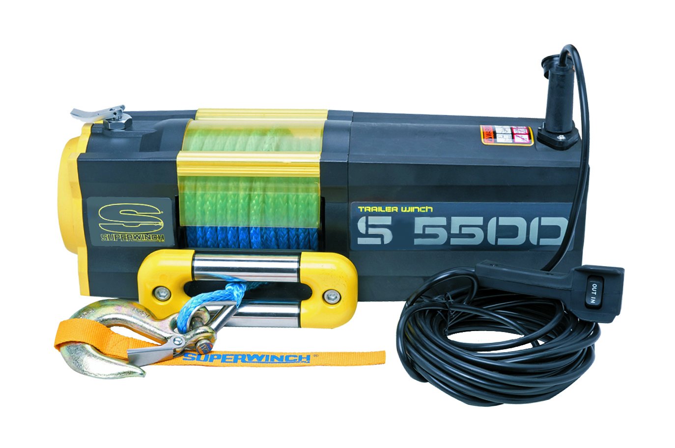 S5500 Superwinch 1455301 SR 24V 5500 lb Winch with Synthetic Rope (Stainless Steel Roller Hawse, 30' Remote)