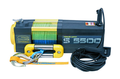 S5500 Superwinch 1455301 SR 24V 5500 lb Winch with Synthetic Rope (Stainless Steel Roller Hawse, 30' Remote)