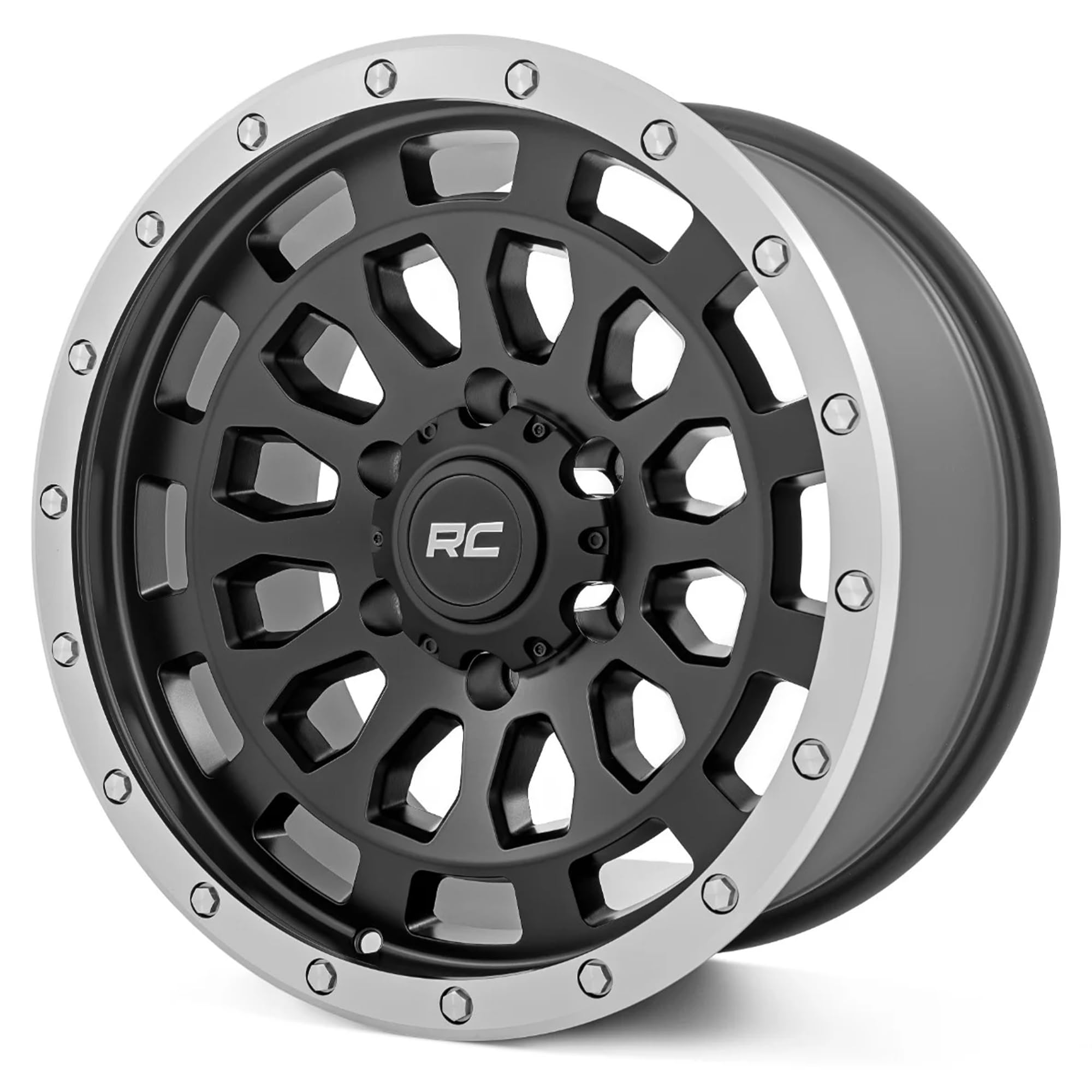 Rough Country One-Piece 87 Series Aluminum Wheel with Simulated Beadlock - 17x8.5, 6x5.5 Bolt Pattern, +0mm Offset, Machined Black