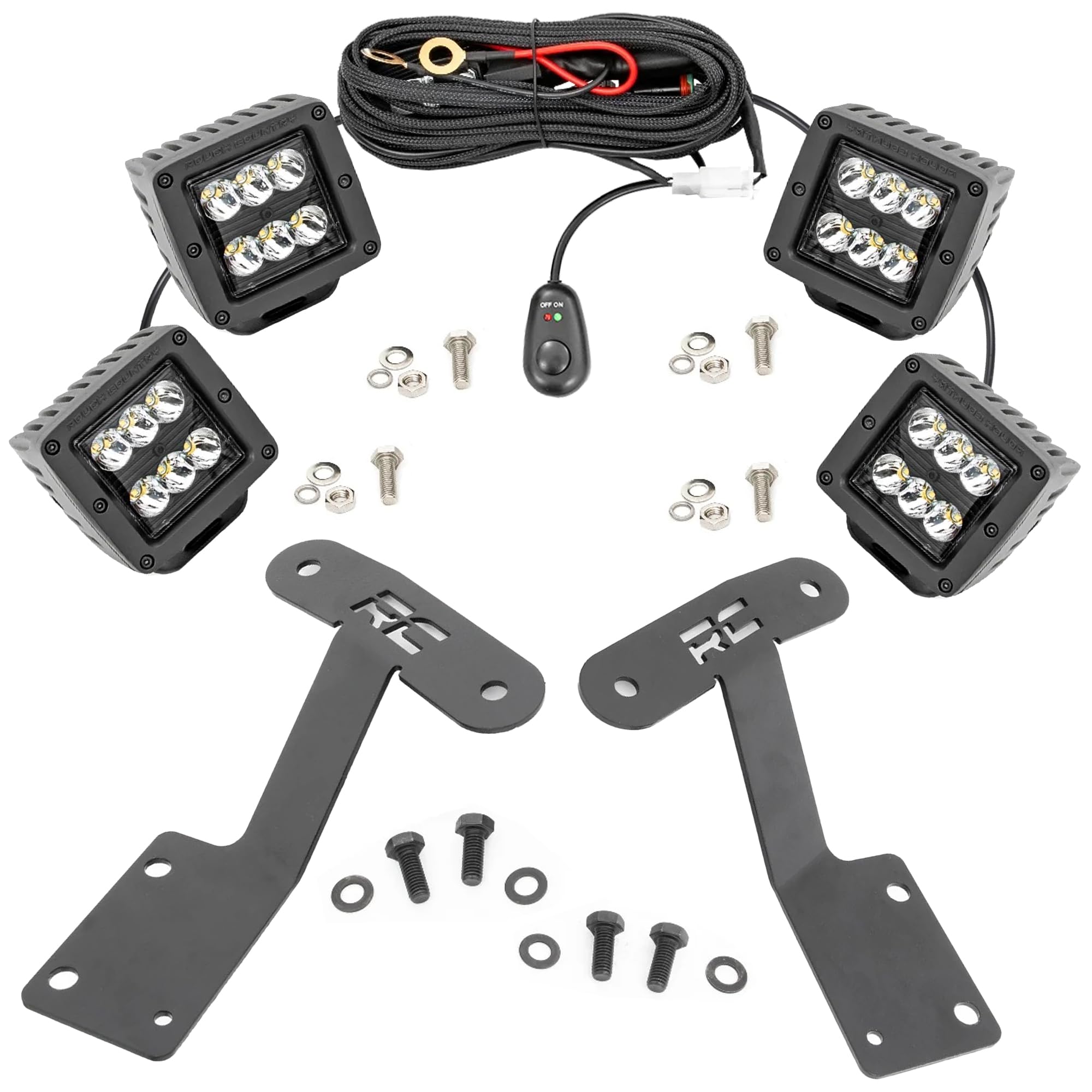Quad Rough Country 2" Cube LED Light Kit for Toyota Tundra (2014-2021) - Lower Windshield Mount, 9,600 Lumens, Spot Combo Off-Road Lighting