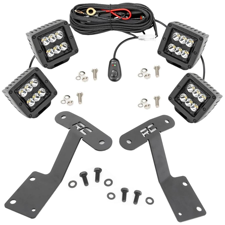 Quad Rough Country 2" Cube LED Light Kit for Toyota Tundra (2014-2021) - Lower Windshield Mount, 9,600 Lumens, Spot Combo Off-Road Lighting