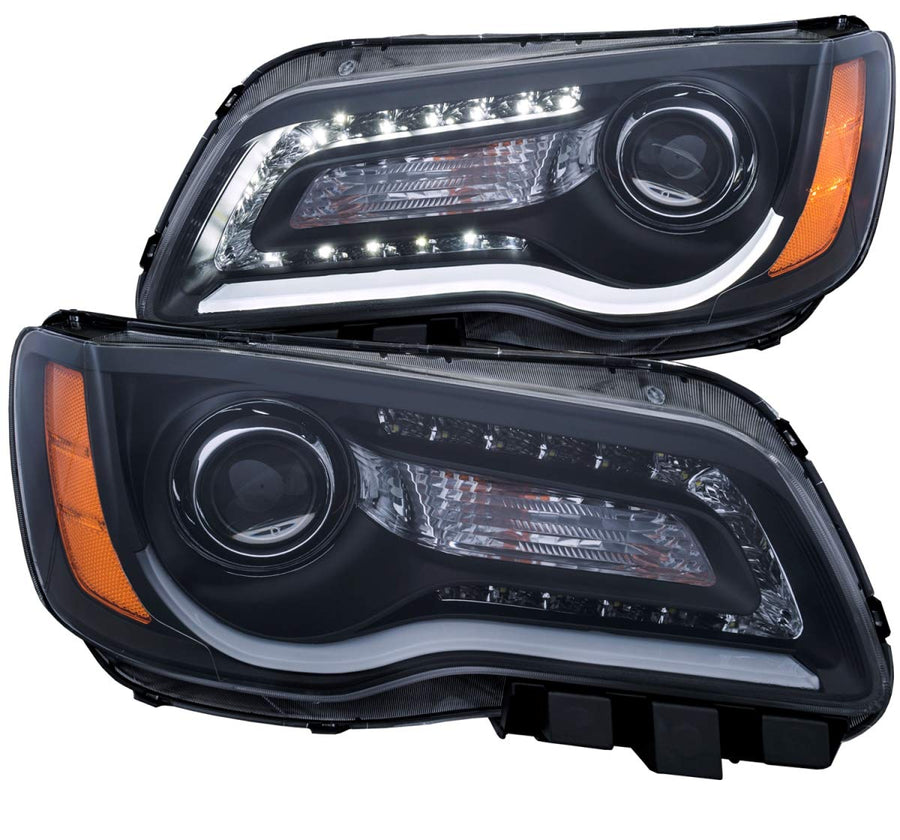 Black/Clear/Amber AnzoUSA Plank Style Projector Headlight for Chrysler 300