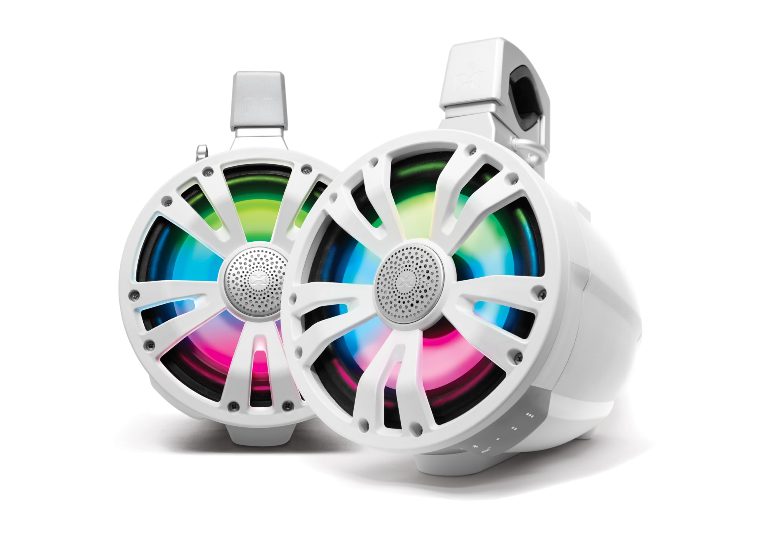 SoundExtreme TB8 8-inch ExtremeTower Powersports Marine Waterproof Sealed 2-Way – 1 Battery-Powered Bluetooth Amplified Speaker + 1 Passive Speaker – White