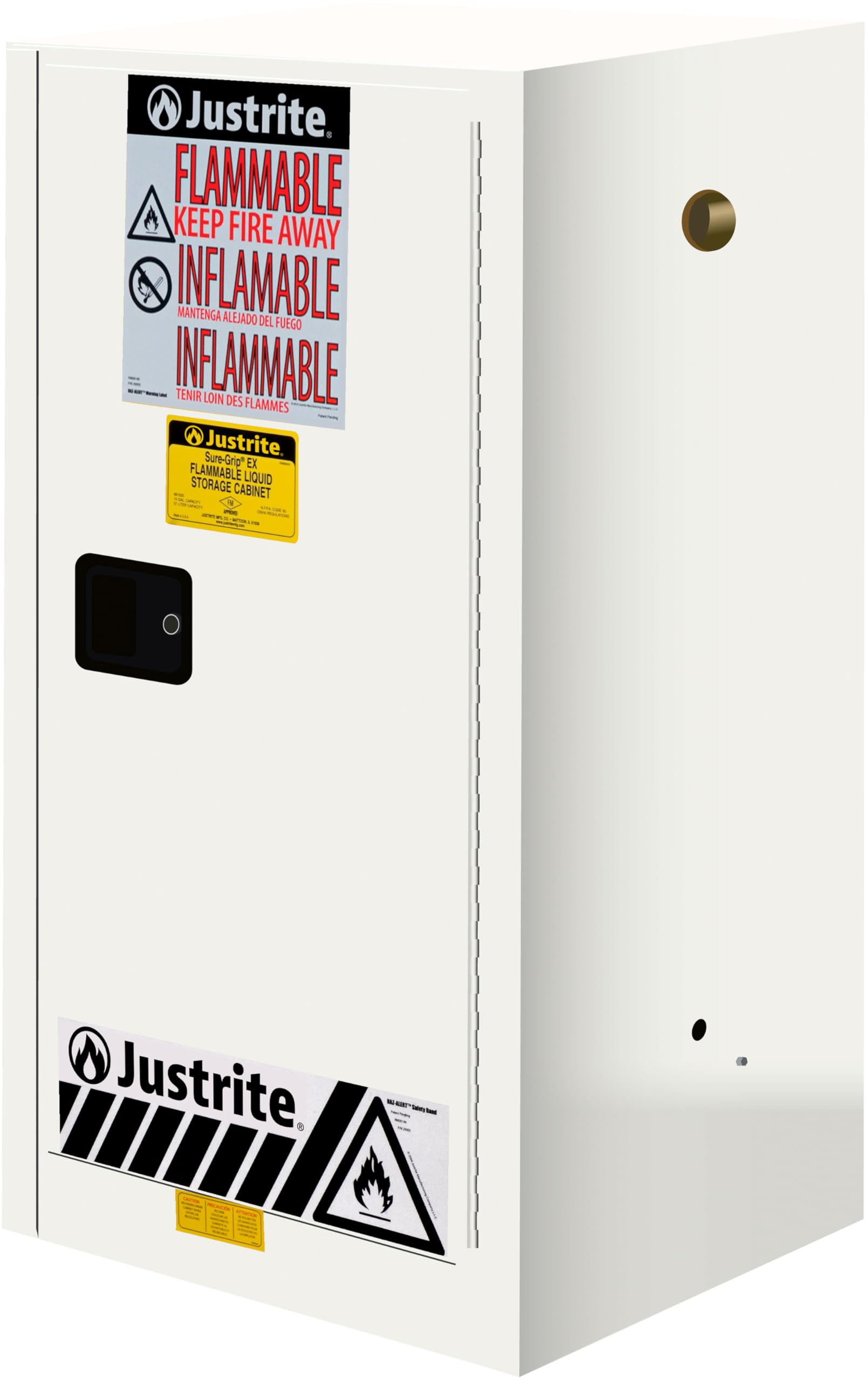 Justrite 15 Gallon Flammable Storage Cabinet Manual Close Countertop, 18 Gauge Steel, 1 Shelf, 1 Door Fire Cabinet, 44" x 23" x 18", Made in The USA, White, 891505