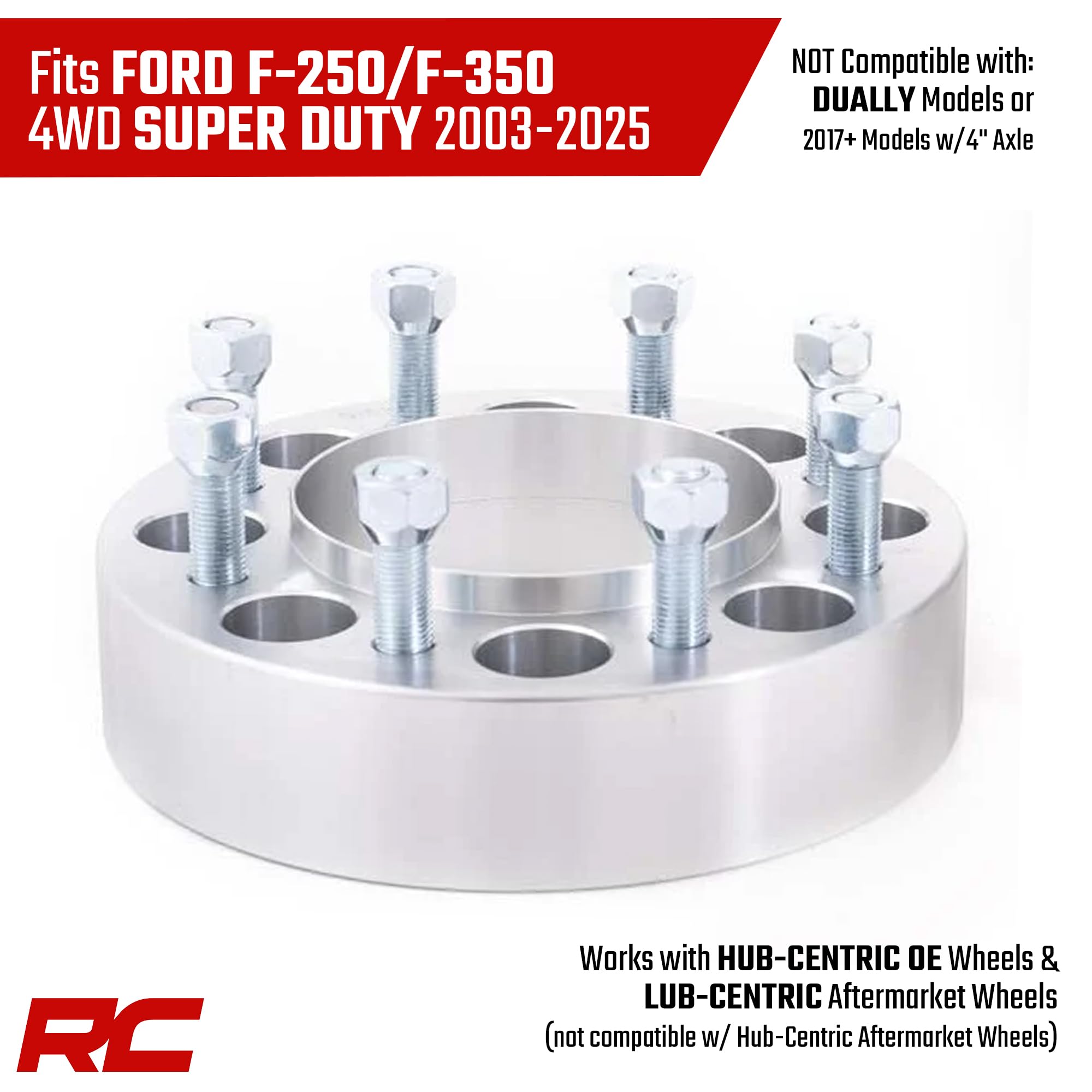 2" Rough Country 8x170 Wheel Spacers for 03-22 Ford Super Duty | Pair - 1094A,Black