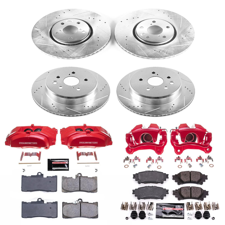 Power Stop Z23 KC6929, Front and Rear Brake Caliper Kit-Drilled/Slotted Brake Rotor, Brake Pads & Calipers