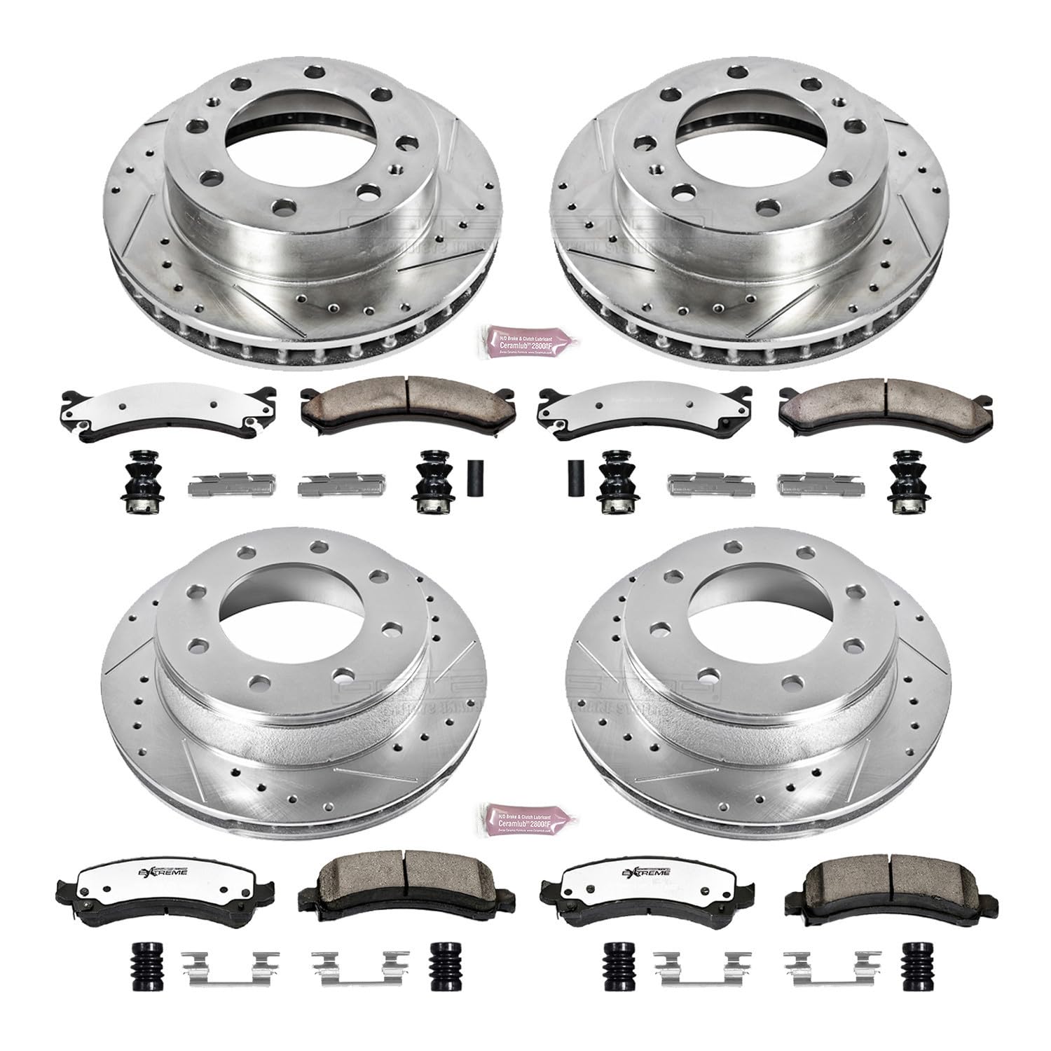 Power Stop K2025-36 Z36 Truck & Tow Brake Kit Front and Rear, Carbon Fiber Ceramic Brake Pads and Drilled/Slotted Brake Rotors For Chevrolet Express 2500, GMC Savana 2500 [Model Specific]