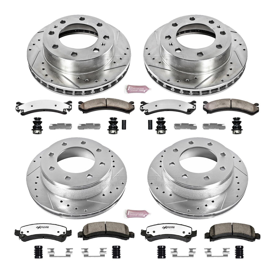 Power Stop K2025-36 Z36 Truck & Tow Brake Kit Front and Rear, Carbon Fiber Ceramic Brake Pads and Drilled/Slotted Brake Rotors For Chevrolet Express 2500, GMC Savana 2500 [Model Specific]