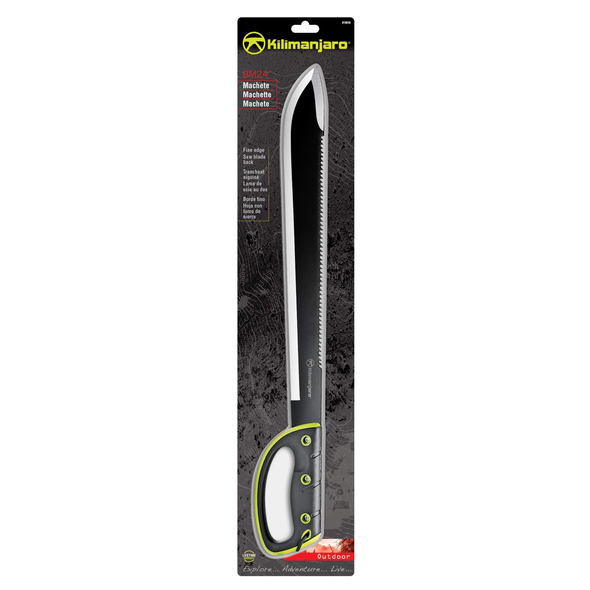 Kilimanjaro 24 Inch Serrated Machete Knife, Drop Point Tip to Saw Cut Branches, Clearing Brush, Gardening, Hiking, Outdoors Black Finish 910039
