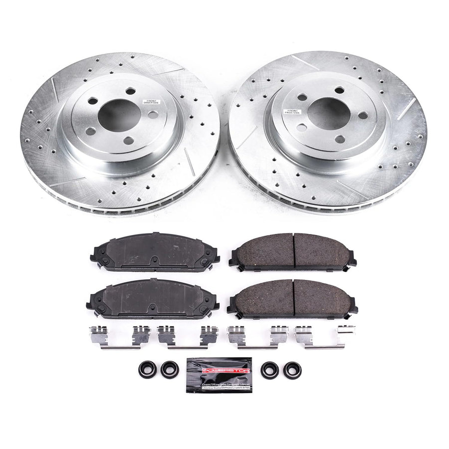 Power Stop K2560 Z23 Front Carbon Fiber Brake Pads with Drilled & Slotted Brake Rotors Kit For Chrysler 300 Dodge Challenger Charger Magnum [Application Specific]