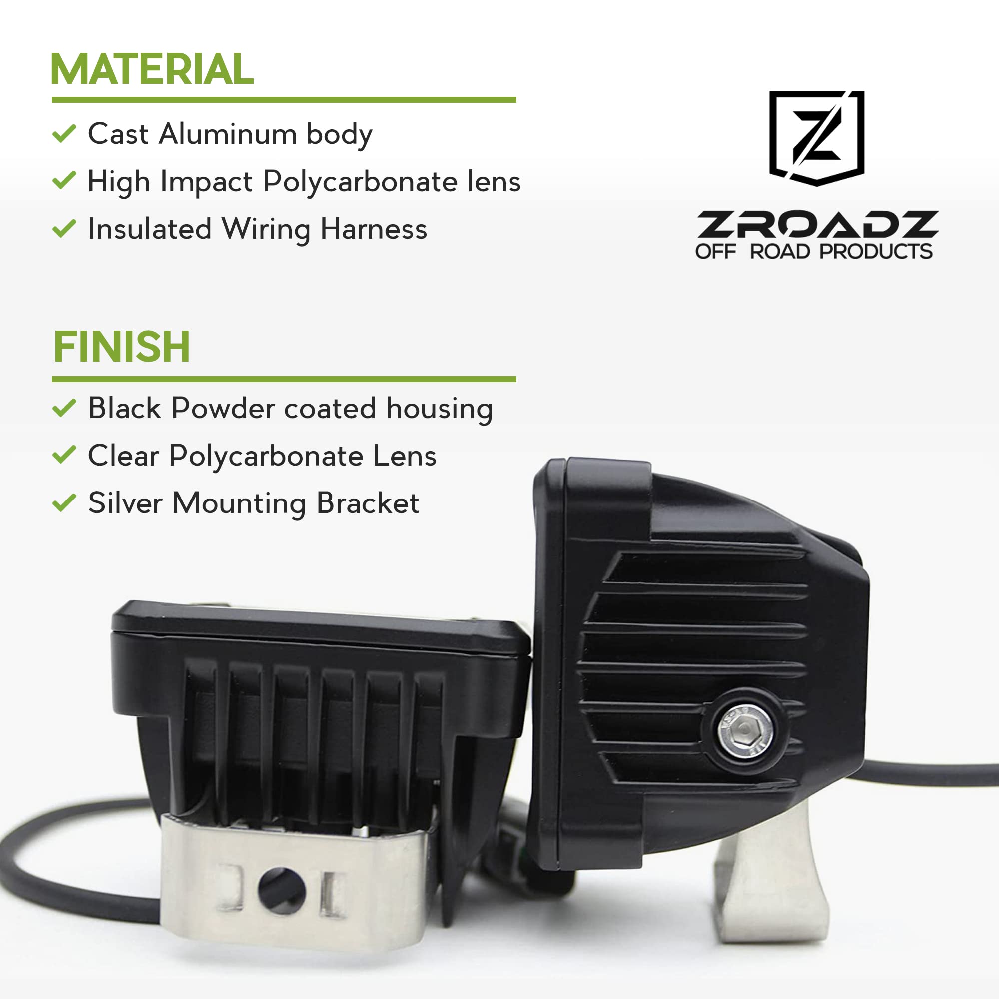ZROADZ 3"Light Pod Kit, G2 Series, White, Flood 2 Piece w/Harness Z30BC20W-D3F-K