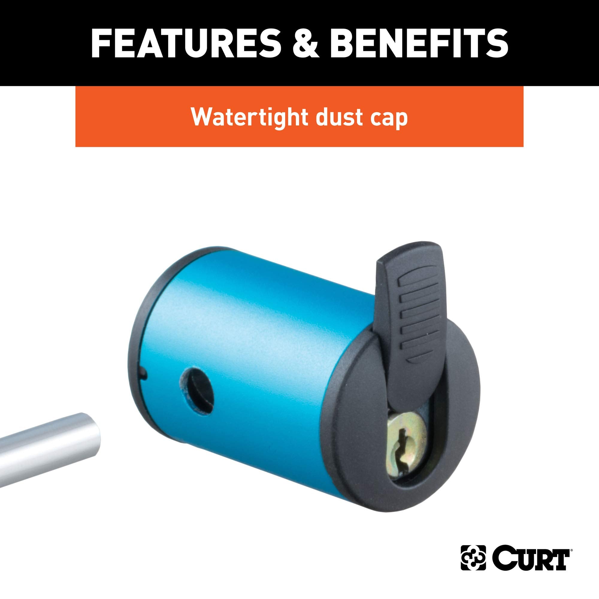 CURT Right-Angle Trailer Coupler Lock, 1/4-Inch Pin Diameter, Up to 3-Inch Span, BLUE ANODIZED ALUMINUM