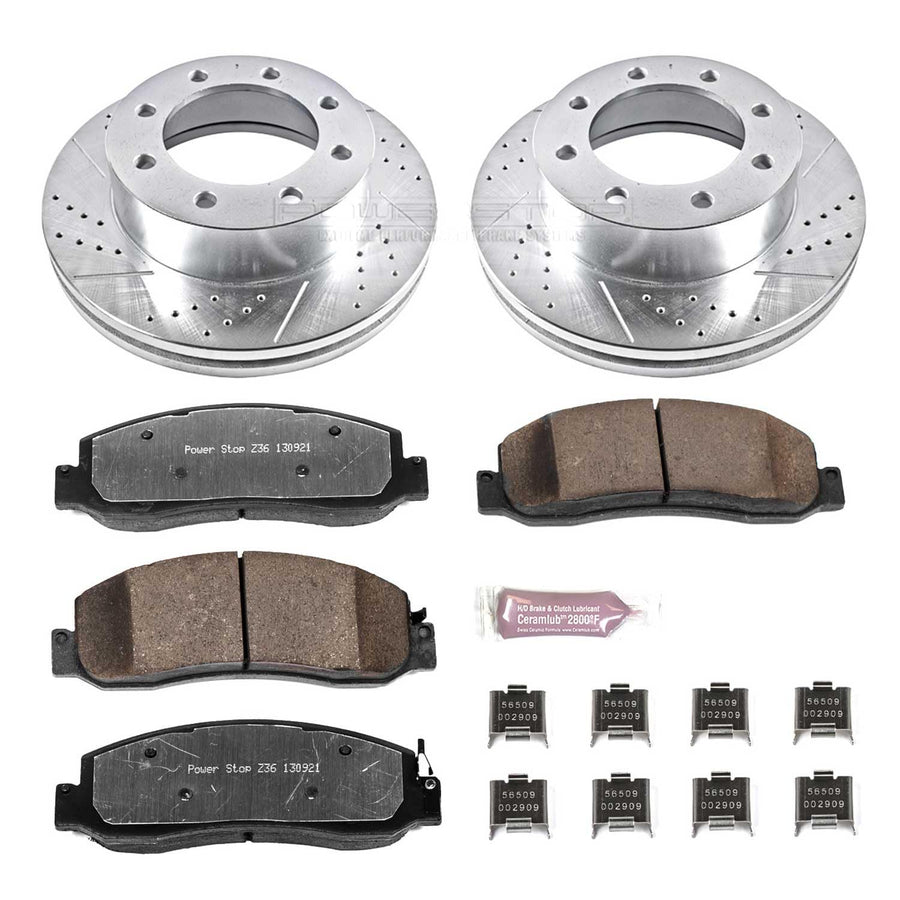 Power Stop Z36 Truck & Tow Brake Kit K5412-36, Carbon Fiber Ceramic Brake Pads and Drilled/Slotted Brake Rotors For Ford F-250 Super Duty, Ford F-350 Super Duty [Model Specific]