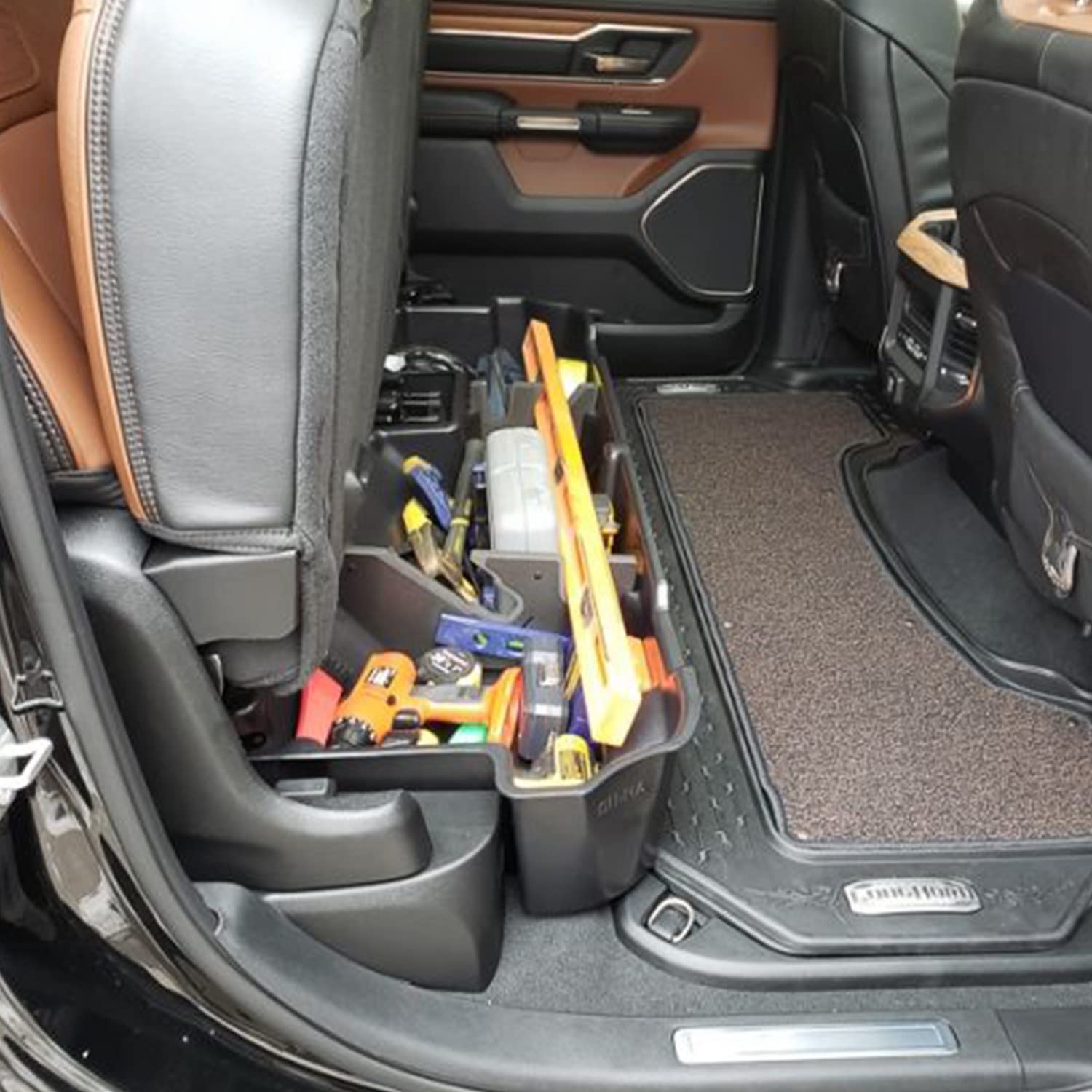 Under Seat Storage Du Ha fits 2019-2025 Ram 1500 Crew Cab New Body Style | Brown Heavy-Duty Back Seat Organizer, Includes 2-Piece Dividers | 30102