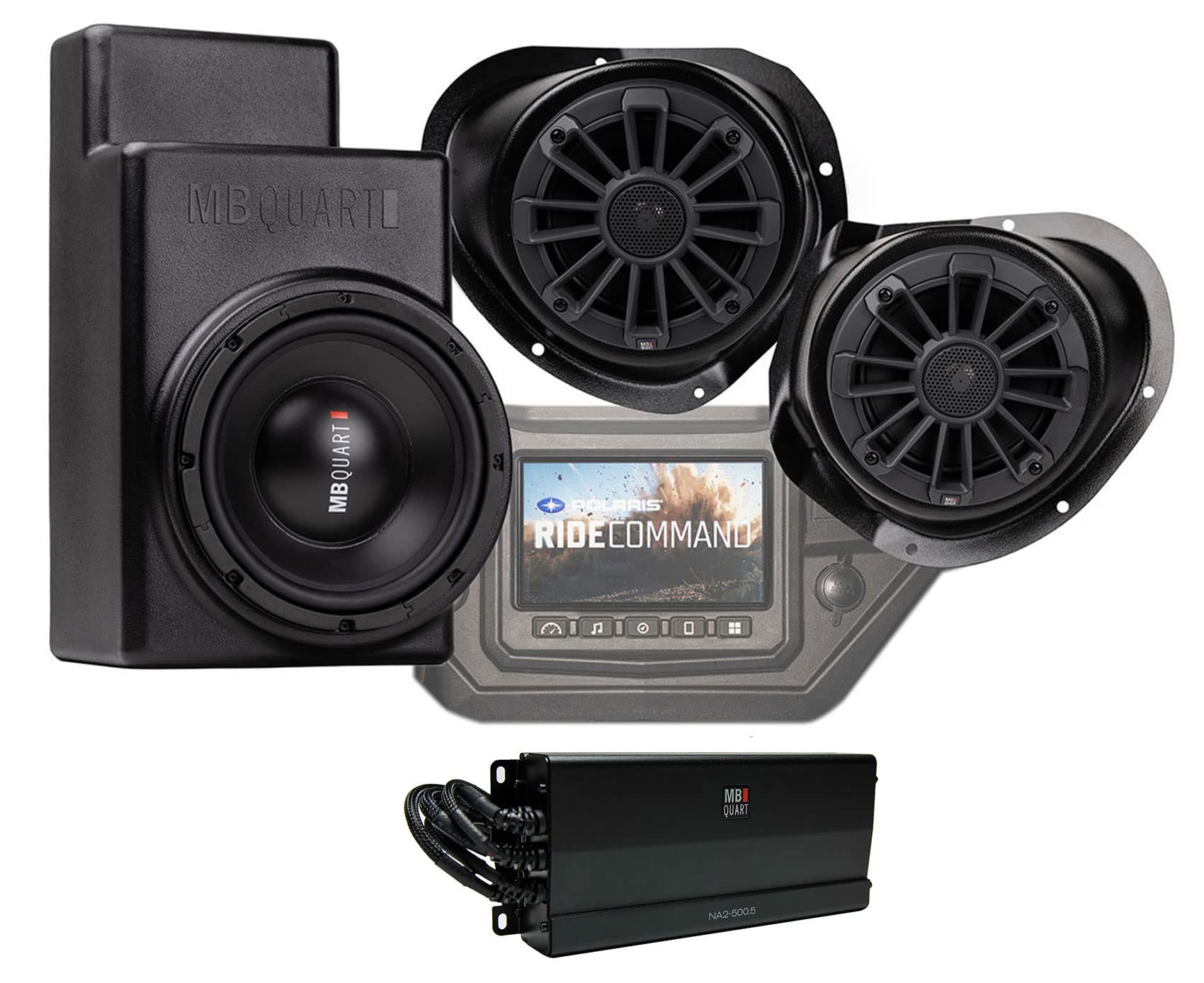 MB Quart Stage 3 Audio System with Polaris General Compatible, Designed for Ride Command, Three Speaker 500 Watt, UTV, Tuned Audio Package