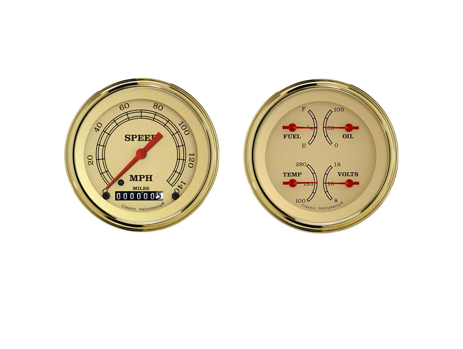 Vintage Series Classic Instruments VT02GLC Speedo/Quad Gauge Set-Gm 3In