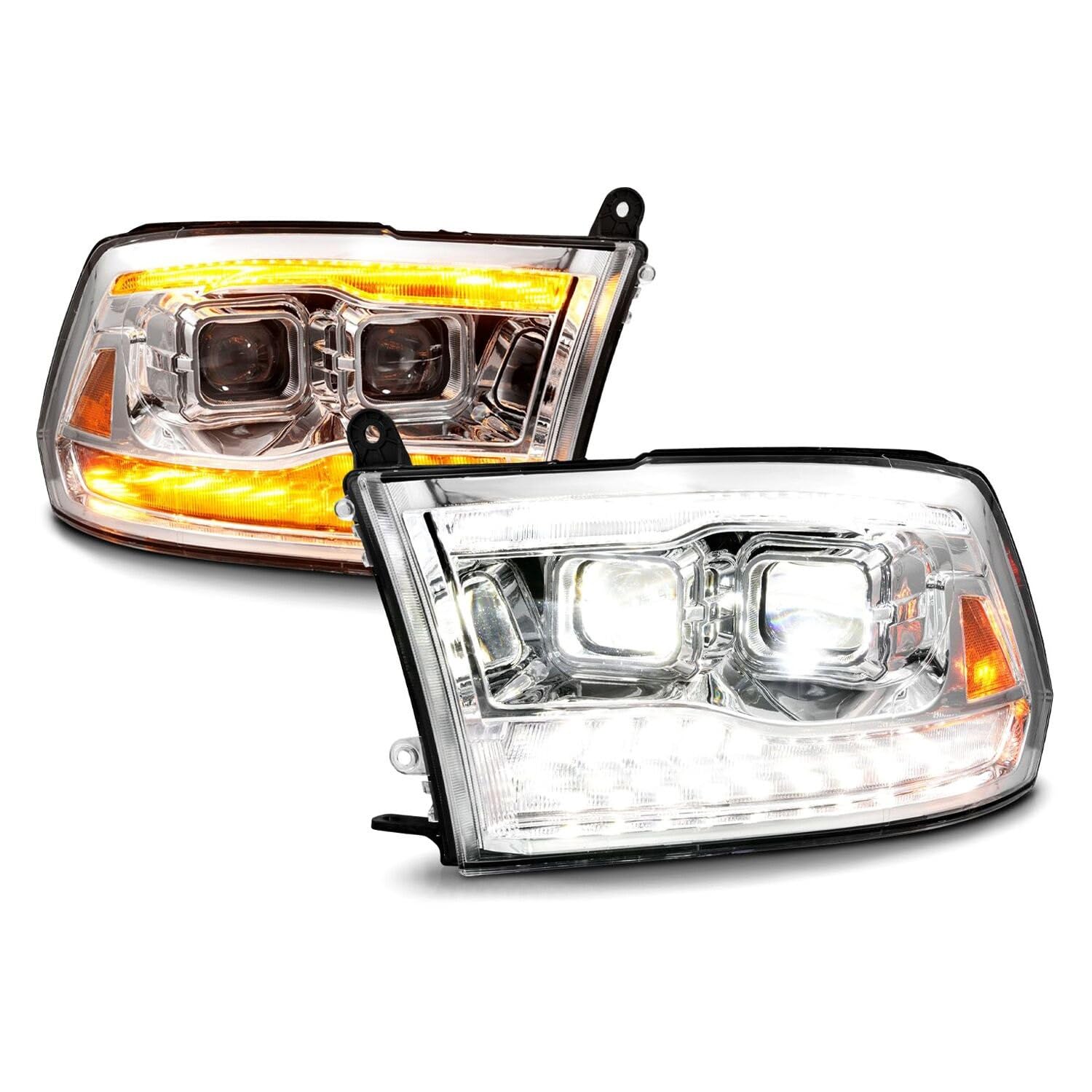 Dual Projector LED Headlights ANZO - With LED DRL And Sequential Turn Signal Chrome