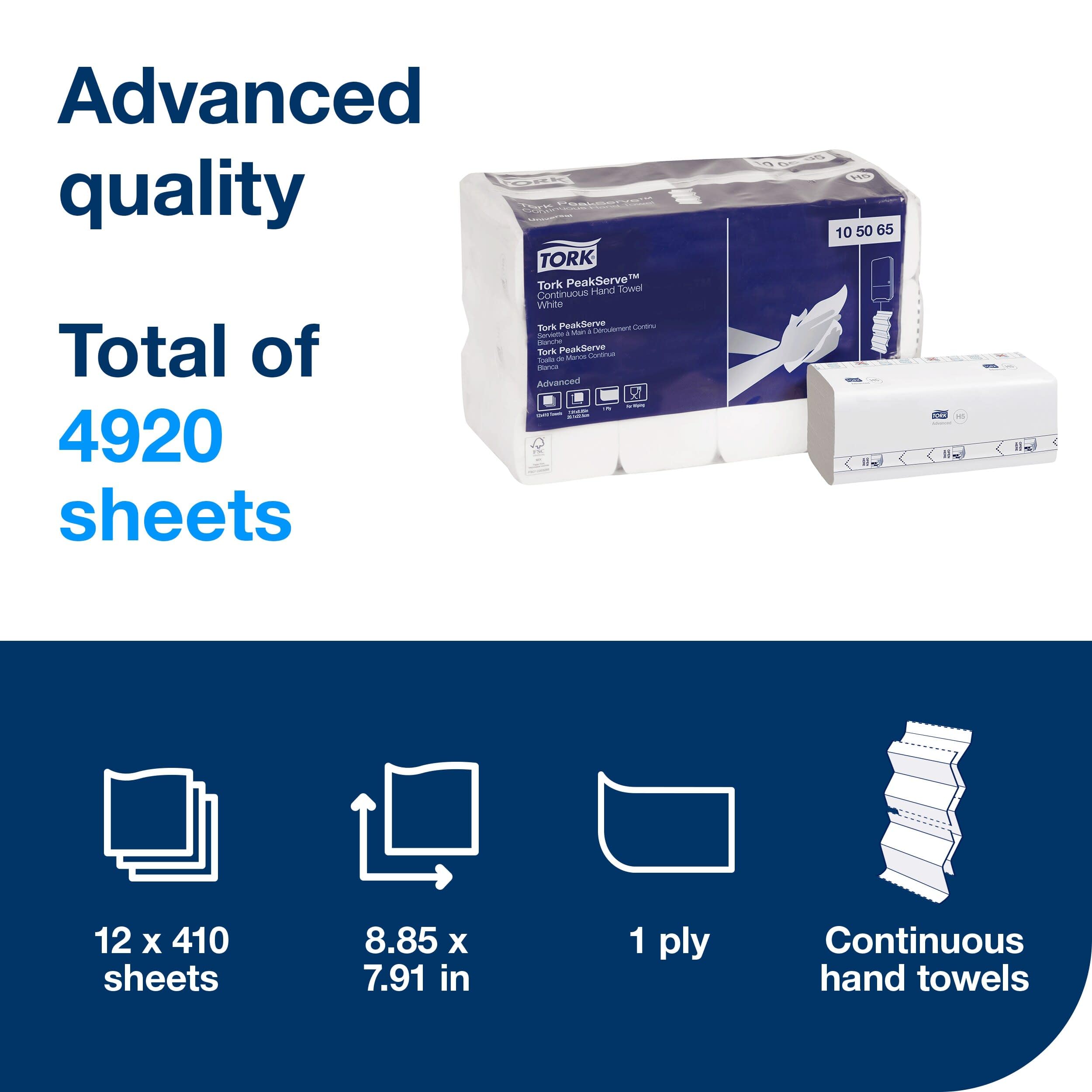 Tork Continuous Hand Towel PeakServe White H5, Advanced, Compressed, 12 x 410 sheets, 105065