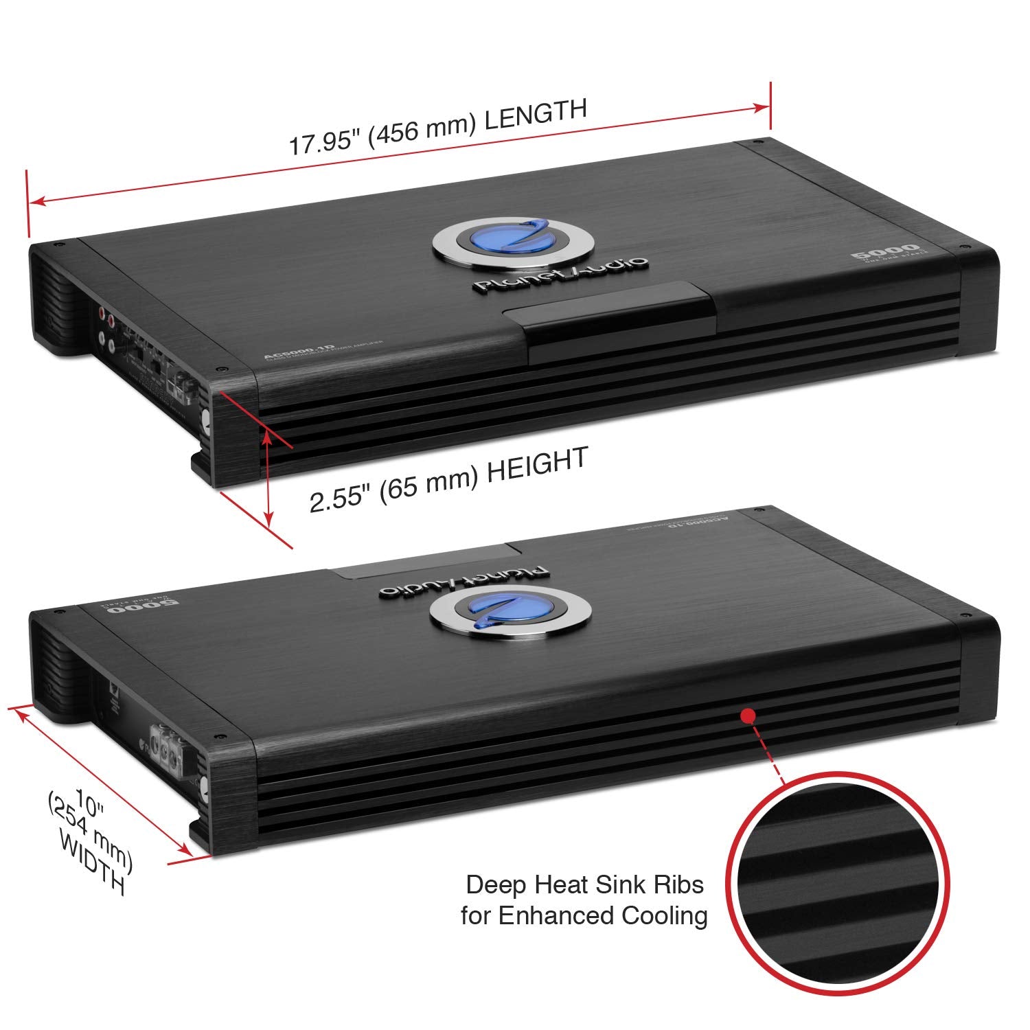 Planet Audio Anarchy Series AC5000.1D Car Amplifier - 5000 High Output, Class D, Monoblock, 1 Ohm Stable, Low Level Inputs, Low Pass Crossover, Mosfet Power Supply